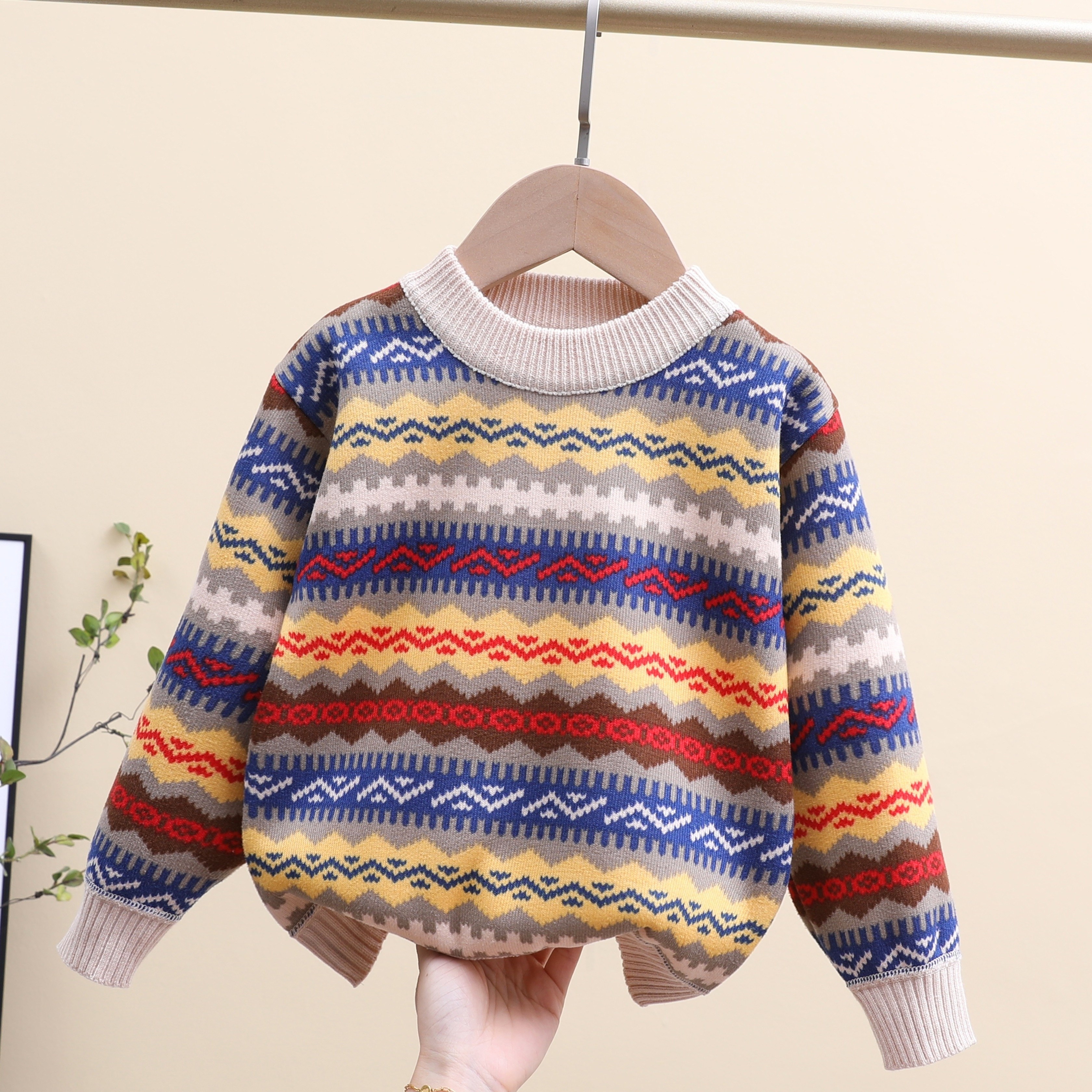 

Boys' Casual Crew Neck Knit Sweater - Fall/winter Polyester With Stretch, Random Print Pattern, Regular Sleeve - Warm Pullover For Children Over 3 Years Old