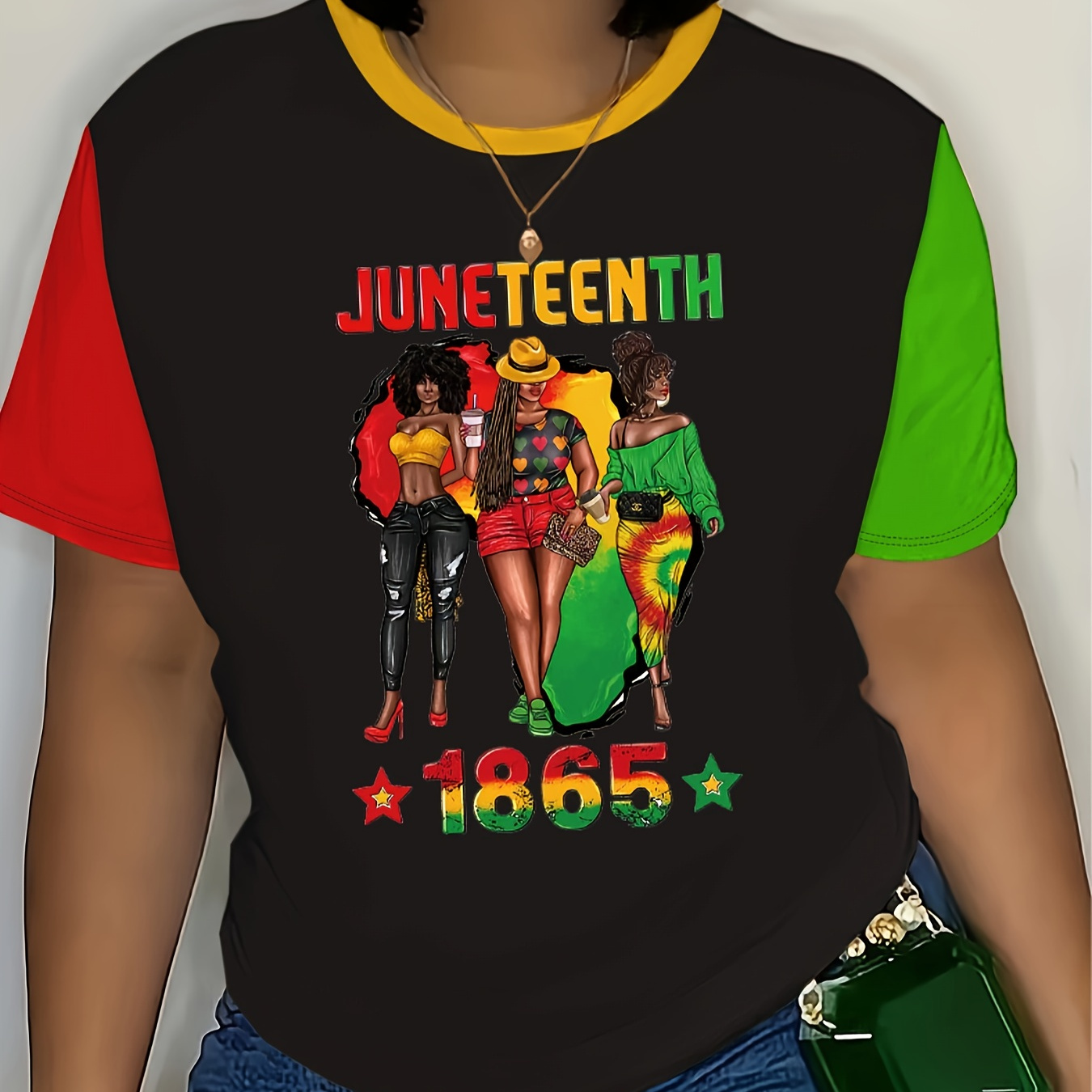 

Plus Size Juneteenth 1865 Print T-shirt, Casual Short Sleeve Crew Neck Top For Spring & Summer, Women's Plus Size Clothing
