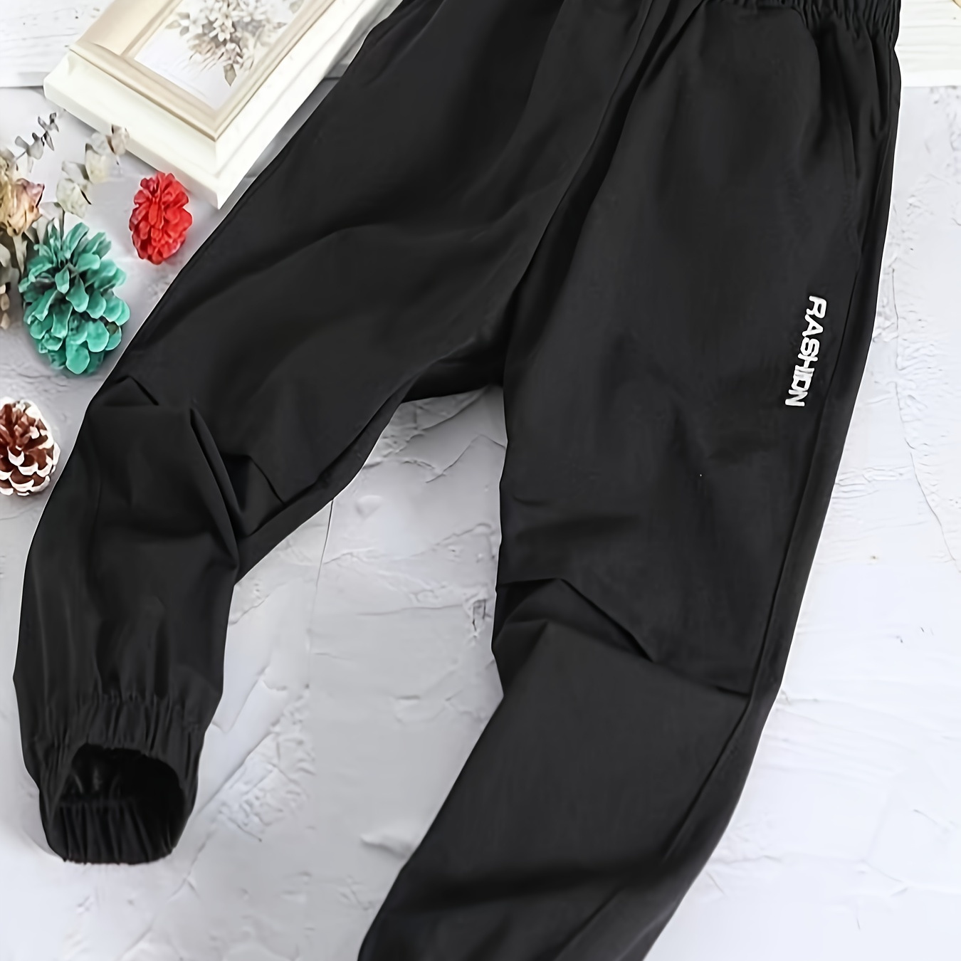 

Kid's Fashion Embroidered Casual Pants, Quick-drying Long Pants, Boy's Clothes