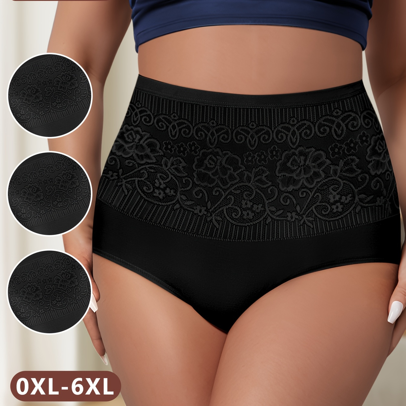 

3pcs Meiyating Plus Size High-waist Women's Panties With Elegant Lace Detailing, Soft & Breathable Viscose , Fit Briefs In Black - Ideal For Autumn & Winter