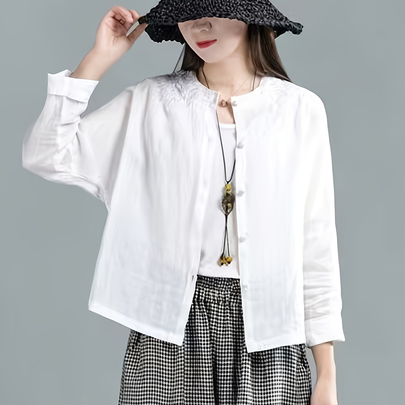 Solid Tang Suit Top, Long Sleeve Button Up Solid Casual Top For Spring & Fall, Traditional Chinese Costume, Women's Clothing