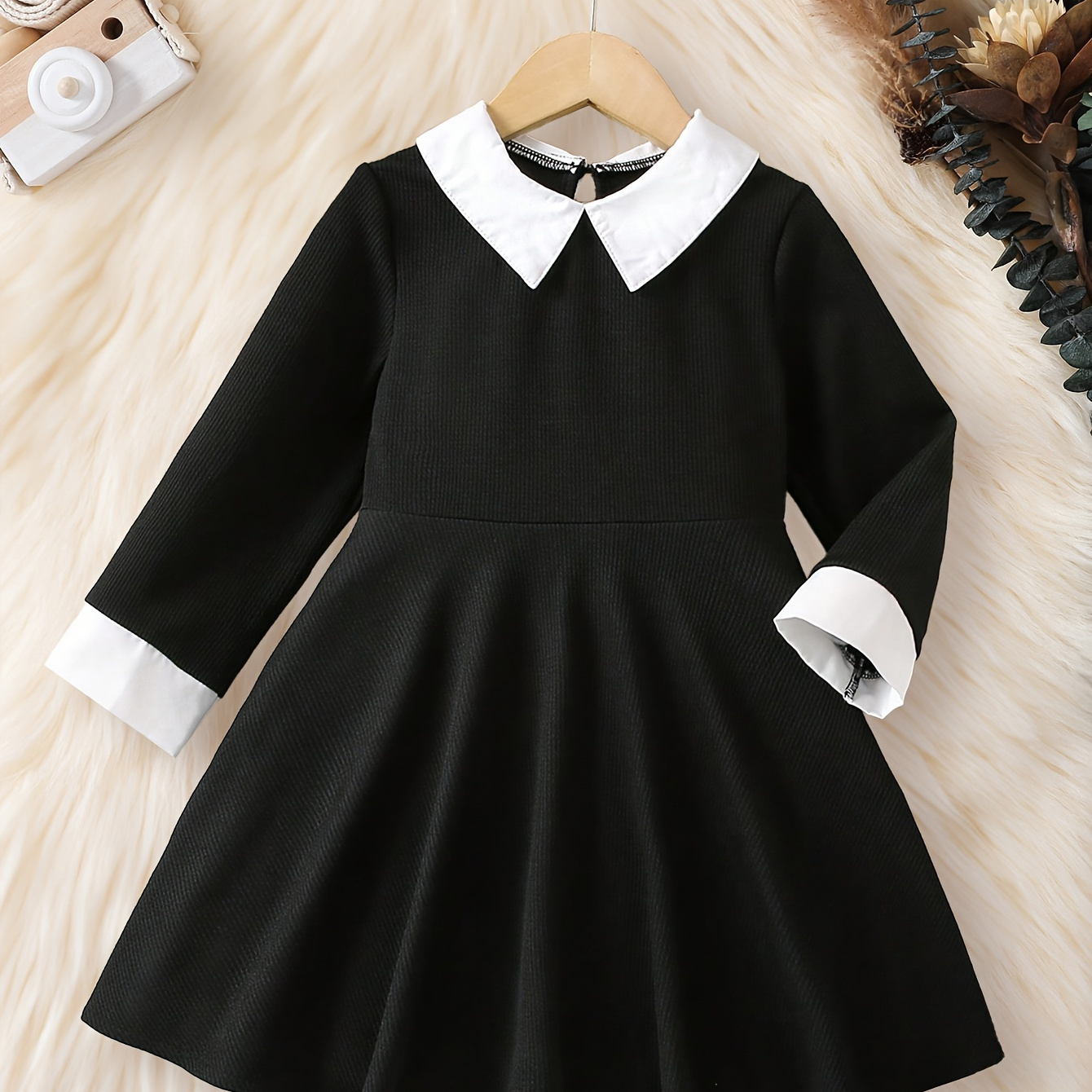 

Toddler Girls Splicing Long Sleeve Collar Dress Spring Fall Christmas Gift Preppy Style