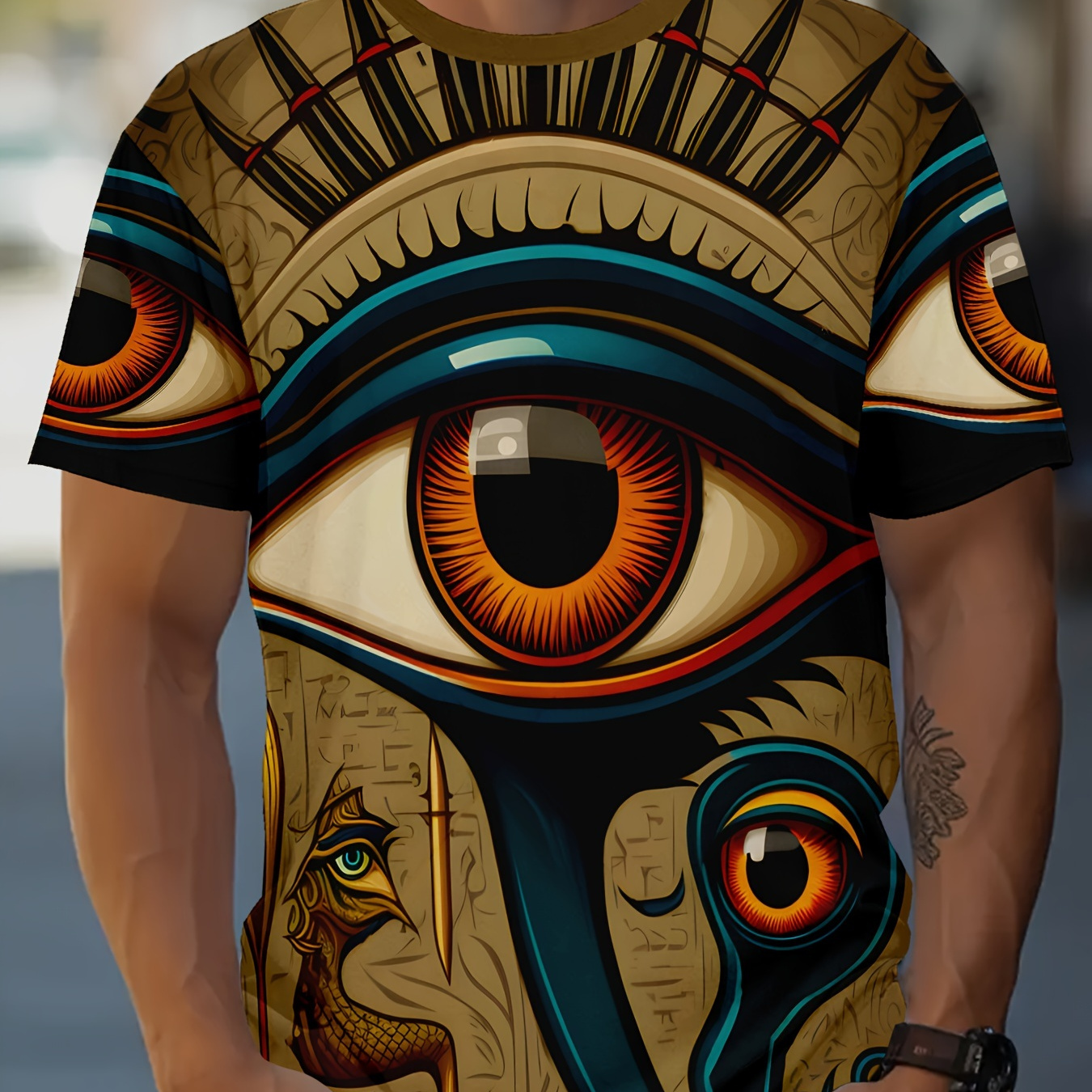 

Men's Eyes Print T-shirt, Casual Short Sleeve Crew Neck Tee, Men's Clothing For Outdoor