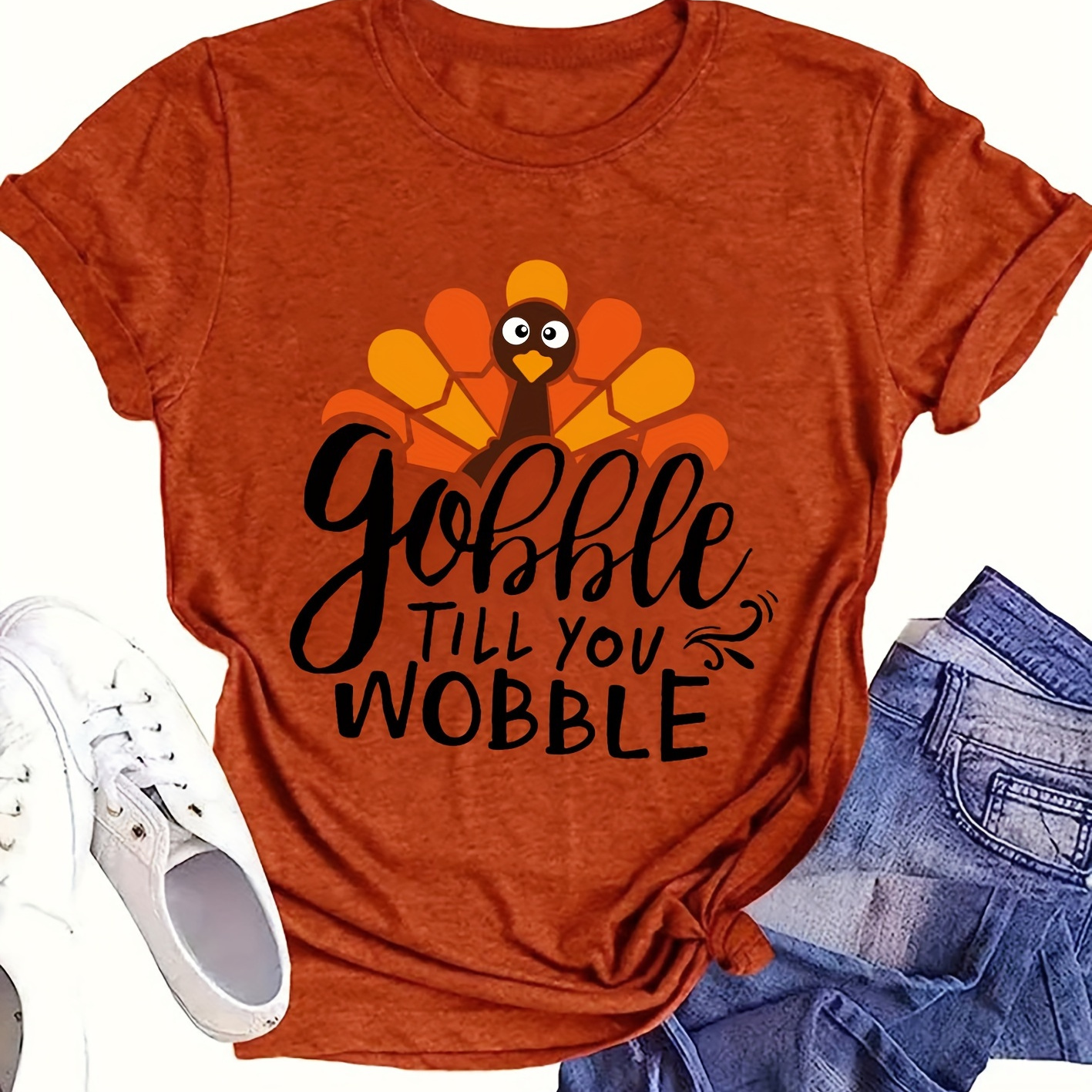 

Thanksgiving Animal & Letter Print T-shirt, Casual Short Sleeve Top For Spring & Summer, Women's Clothing