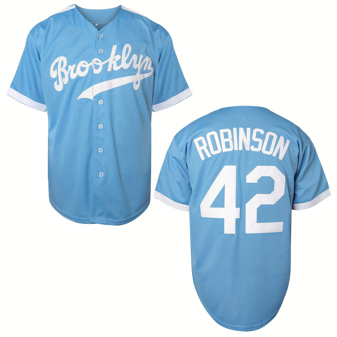 

Men's Retro Brooklyn Robinson #42 Embroidery Design Short Sleeve V-neck Loose Button Up Shirt, Men's Summer Baseball Jersey