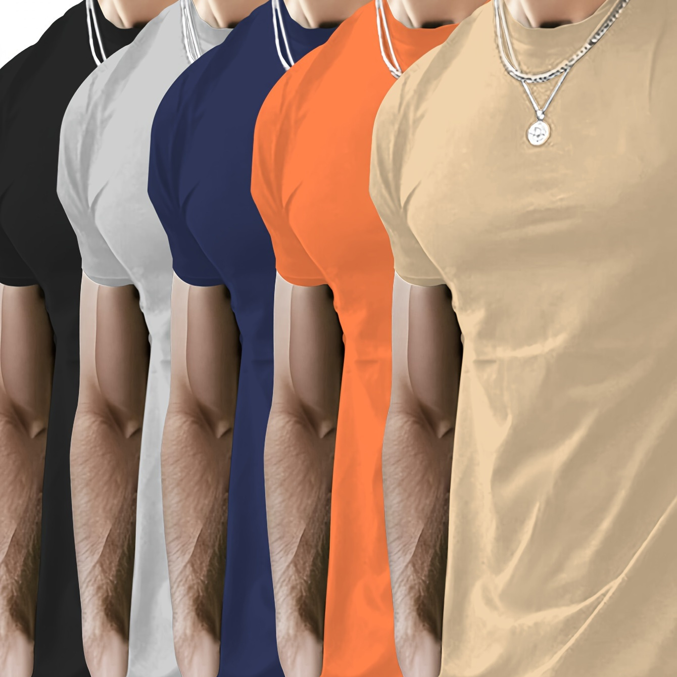 

Men's 5-pack Set Of Short Sleeve Crew Neck T-shirts In Solid Color, Fashion Tops For Summer Sports, Daily And Outdoors Wear