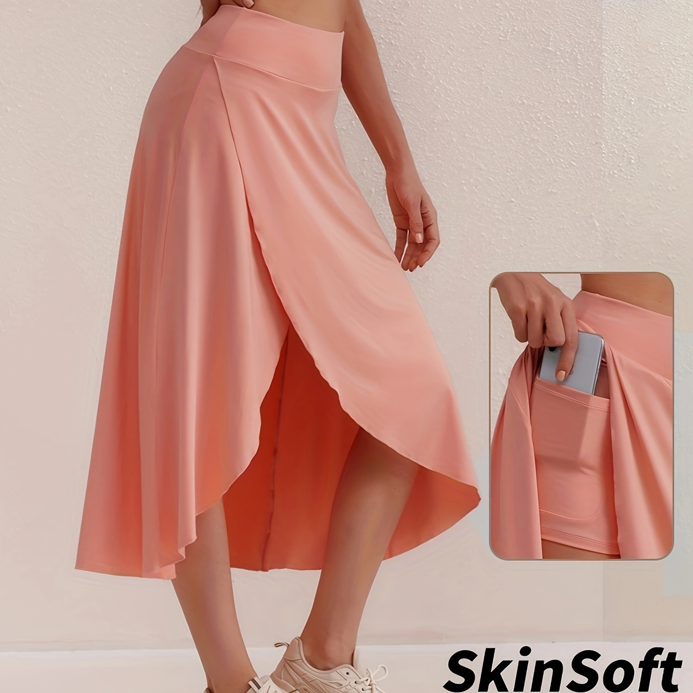 

Women's Athletic Asymmetrical Split Skirt, Casual , Flowy A-line Culottes, High-waisted With Mid-calf Length, For Running & Activities