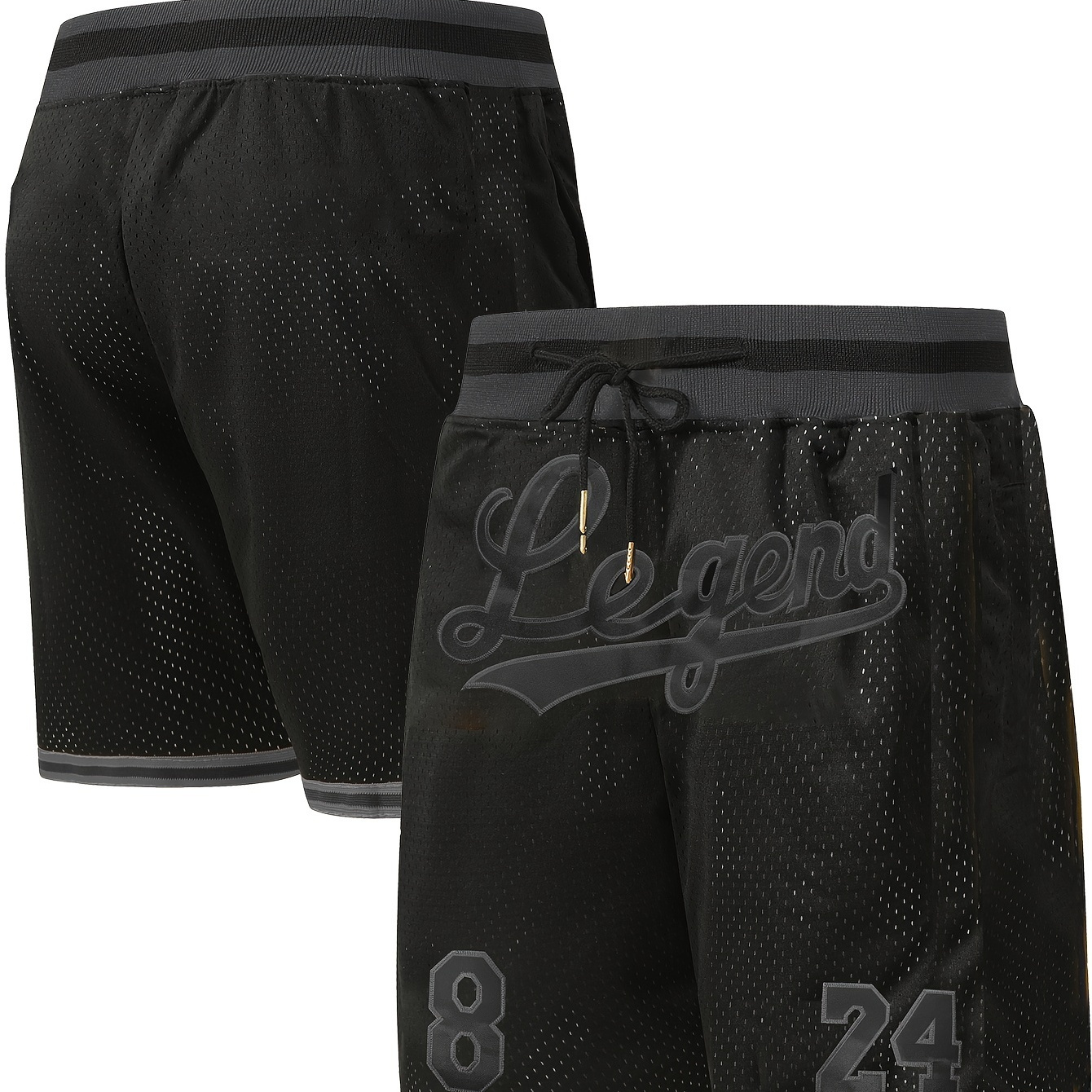 

Men's All Black # 8-24 Basketball Shorts, Classic Letter Embroidery Design, Button Style Short Sleeved Breathable Shirt, Suitable For Training And Competition