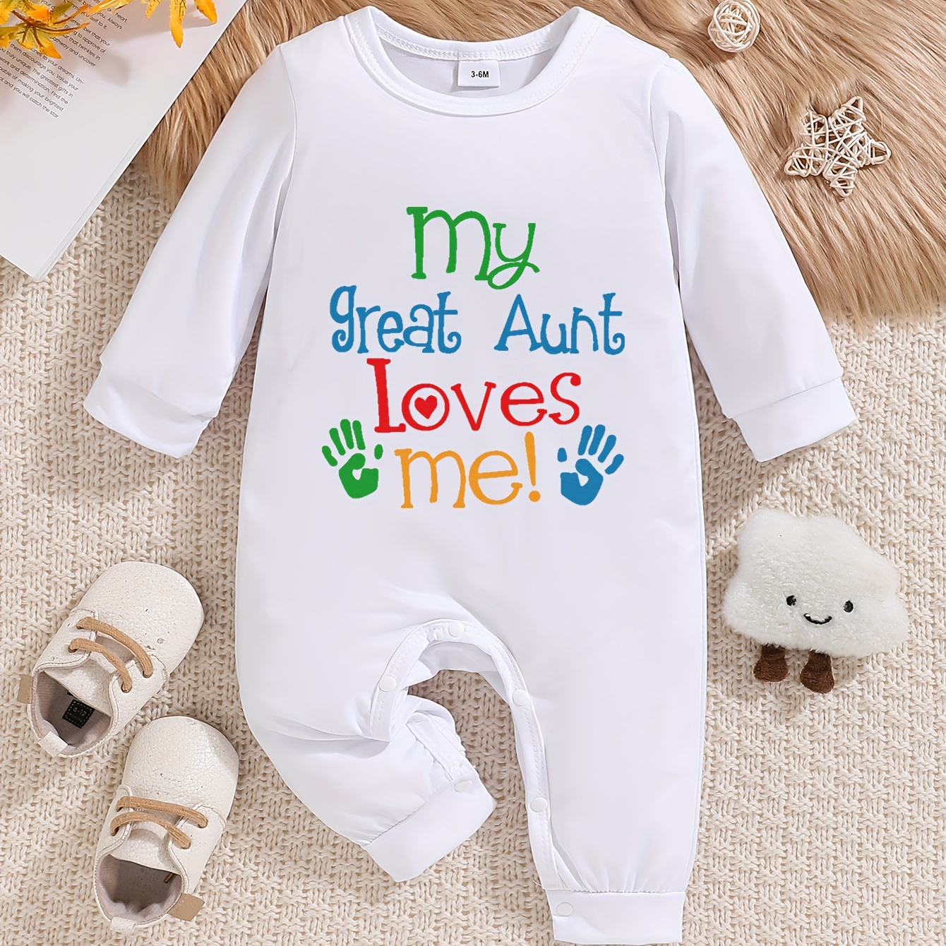 

Baby's My Great Aunt Loves Me Print Casual Long Sleeve Romper, Toddler & Infant Boy's Bodysuit