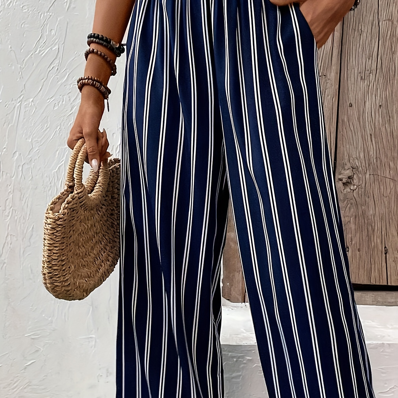 

Stripe Print Wide Leg Pants, Casual Loose Pants For Spring & Summer, Women's Clothing