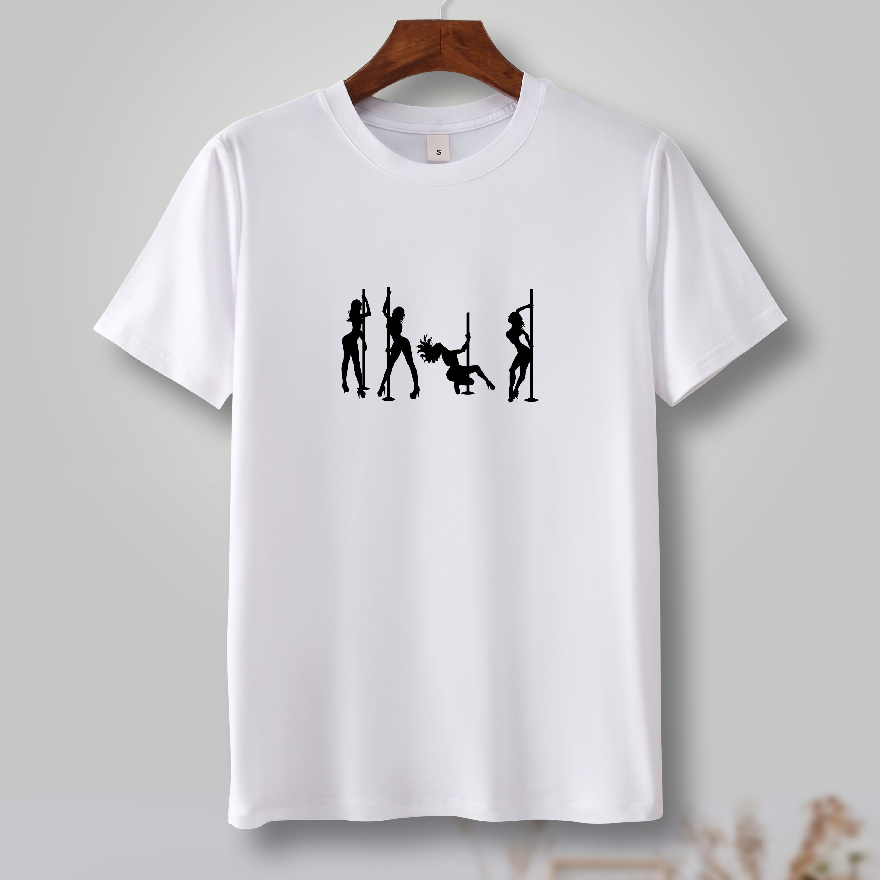 

Men's Pole Dancer Print Short Sleeve T-shirts, Comfy Casual Elastic Crew Neck Tops For Men's Outdoor Activities