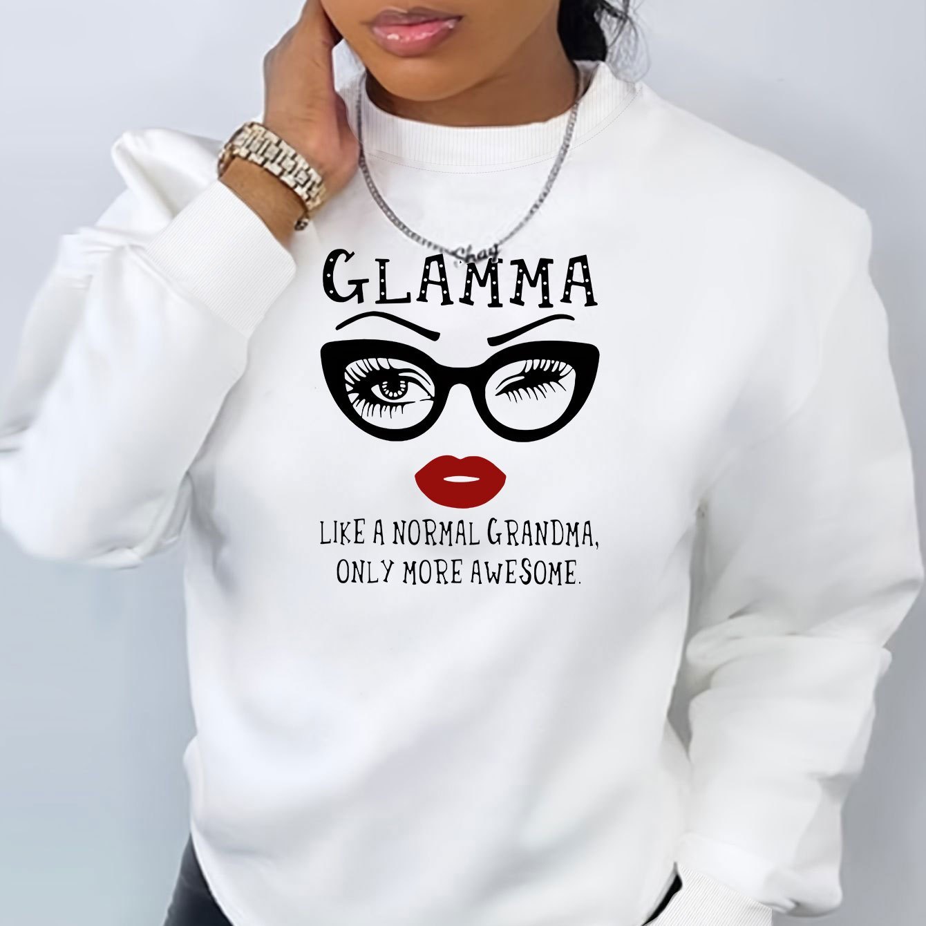 

Grandma Graphic Print Sweatshirt, Crew Neck Casual Sweatshirt For Fall & Spring, Women's Clothing