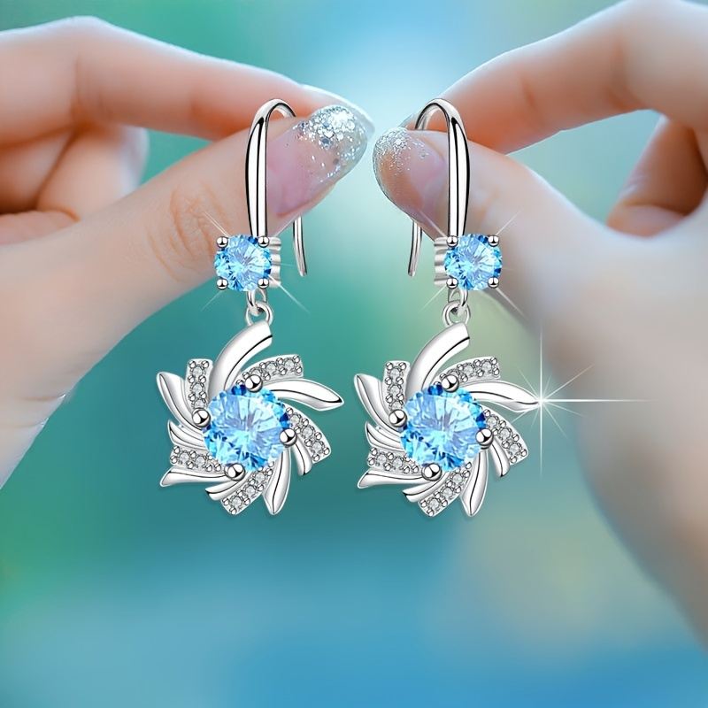 

Elegant Waterdrop Zircon Blue Snowflake Earrings Plated Floral Ear Jewelry