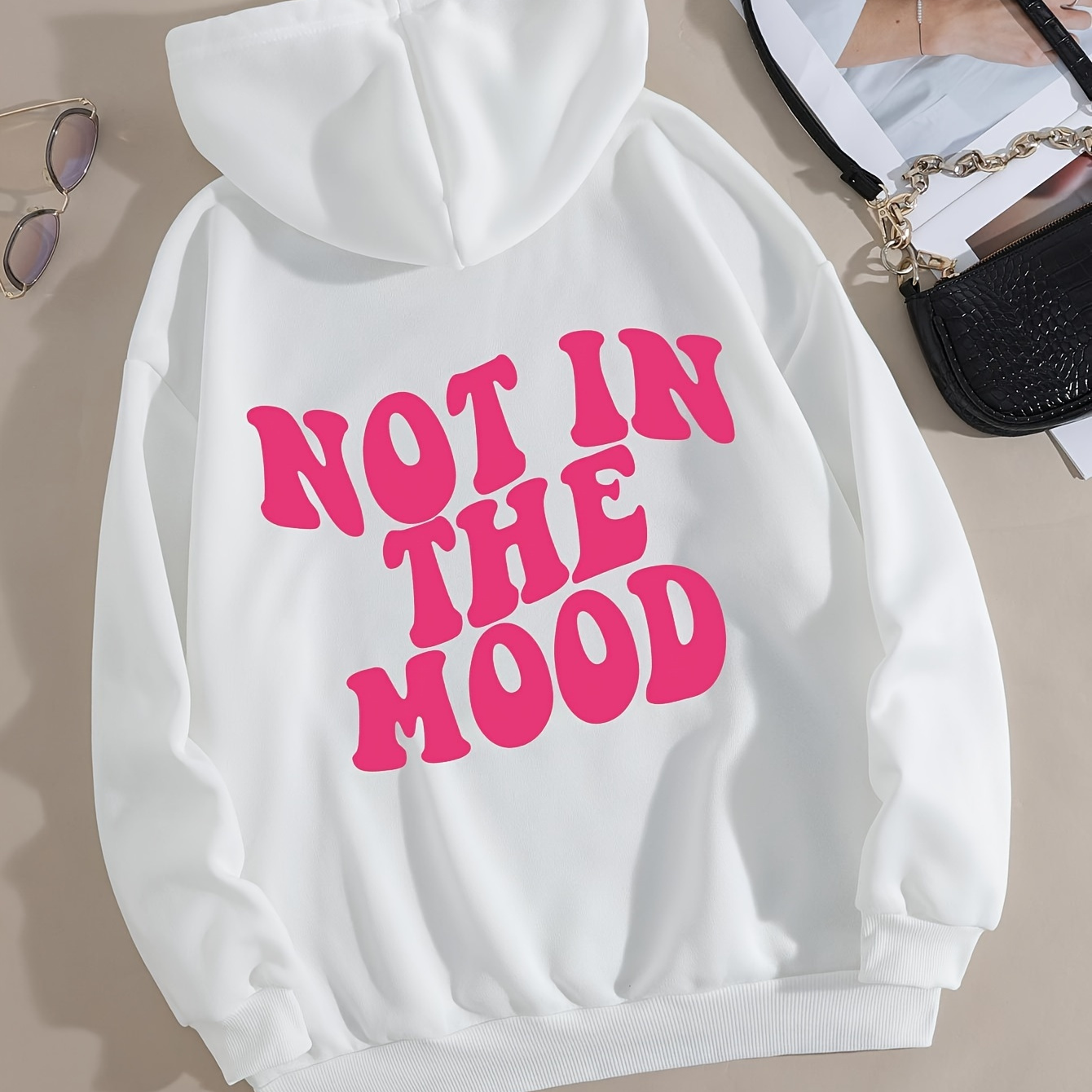 

Casual Letter Print Hoodie, Drawstring Hooded Pocket Fashion Loose Fall & Winter Sweatshirt, Women's Clothing