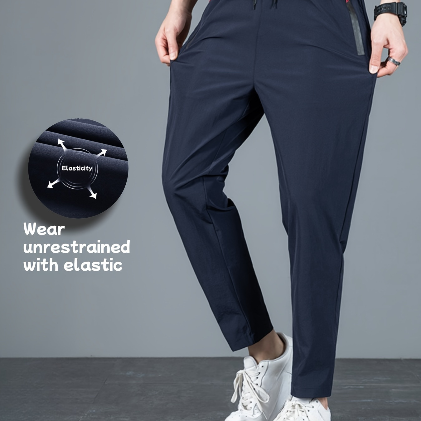 

Men's Solid Track Pants With Zipper Pockets, Active Drawstring Pants For Outdoor Activities Gift