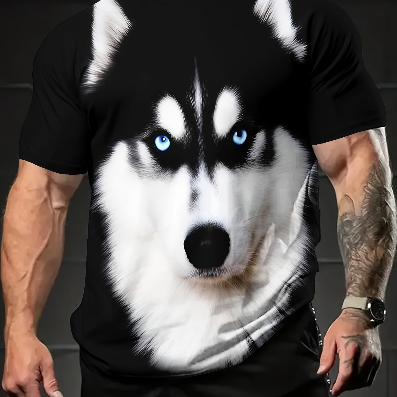 

Men's Summer Husky 3d Neck T-shirt - Lightweight, Breathable Polyester, Machine Washable - Ideal For & Vacation, Outdoor Tshirt||smooth Texture