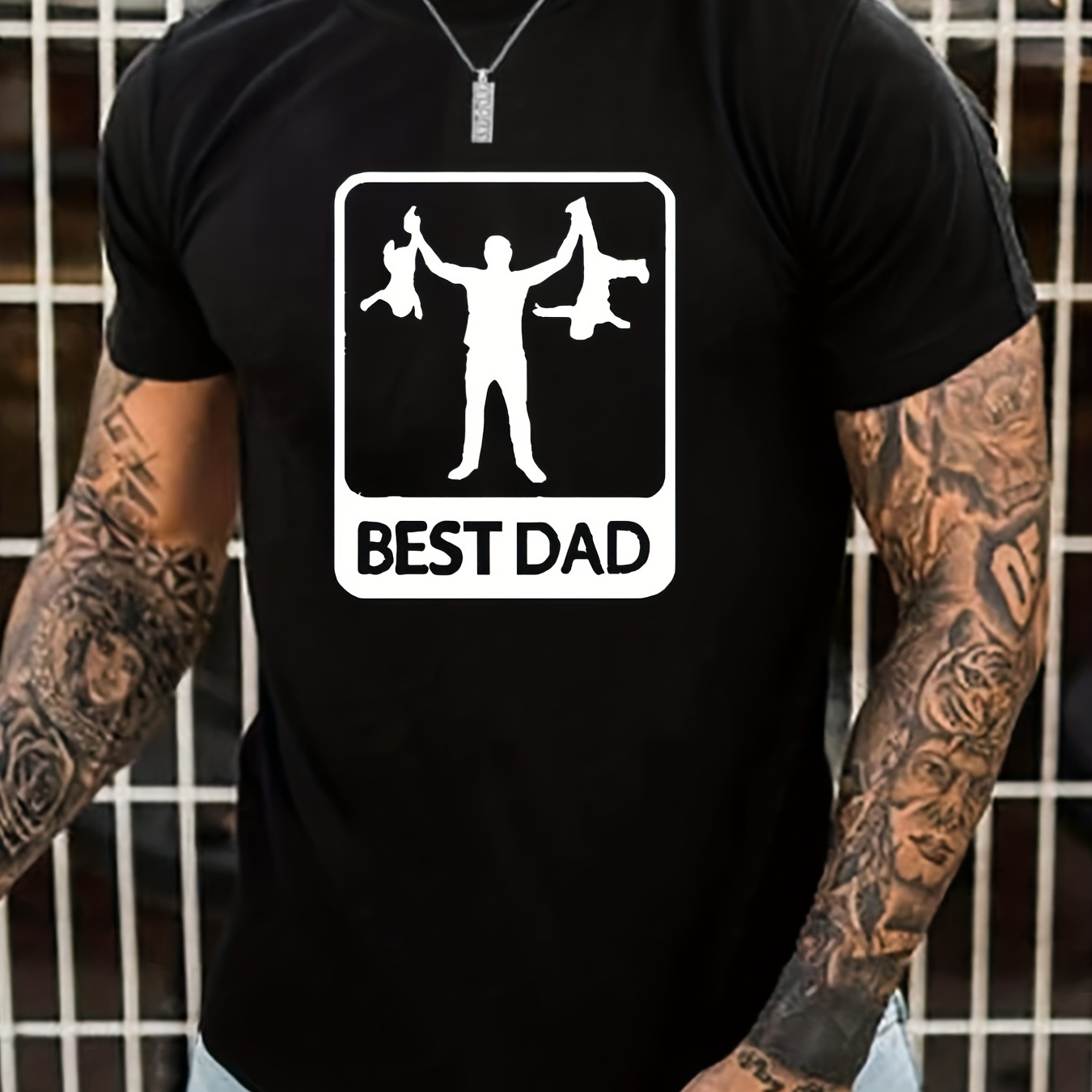 

Funny Dad Pattern Print Men's T-shirt, Graphic Tee Men's Summer Clothes, Men's Outfits