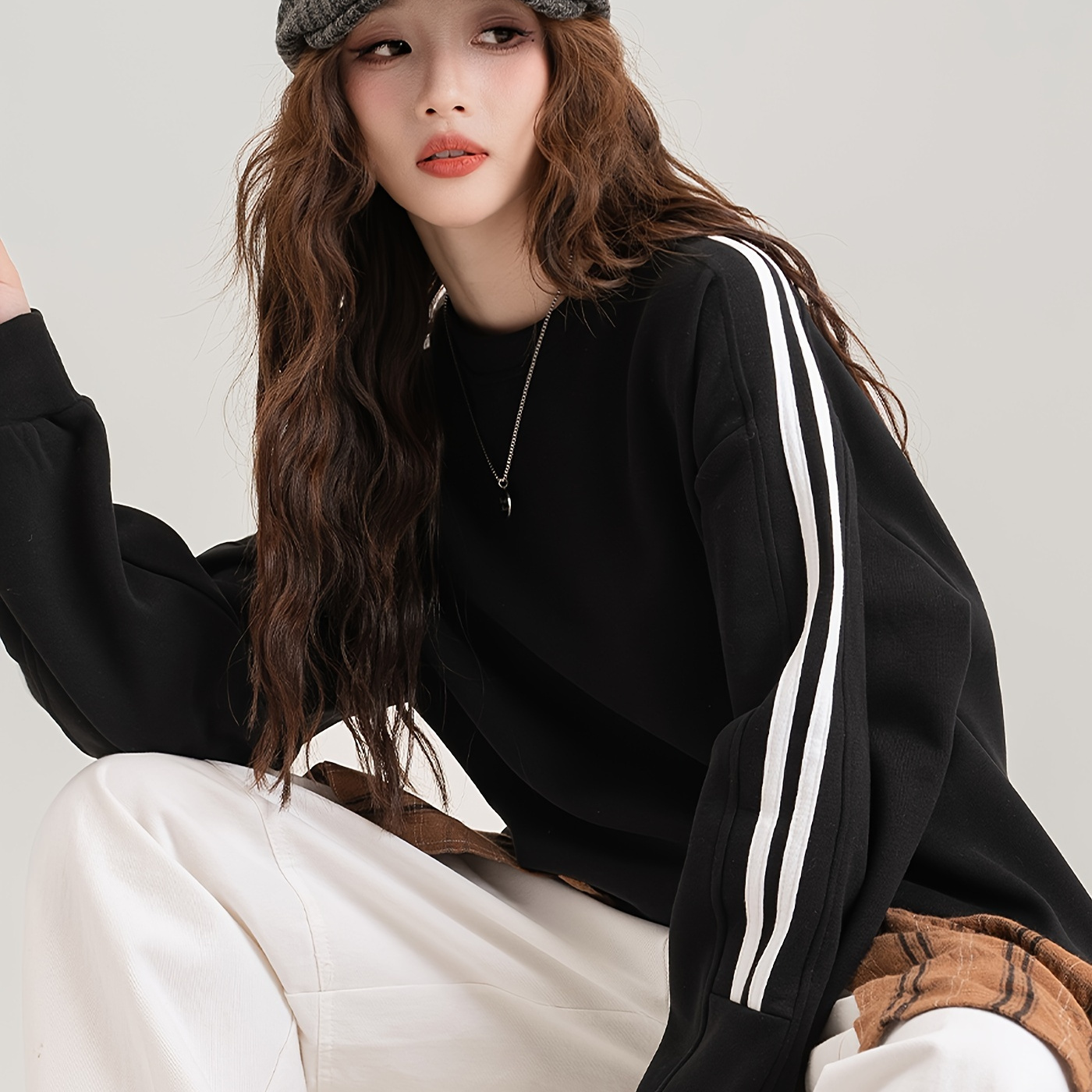 

Trim Sweatshirt, Crew Neck Casual Long Sleeve Sweatshirt, Women's Clothing