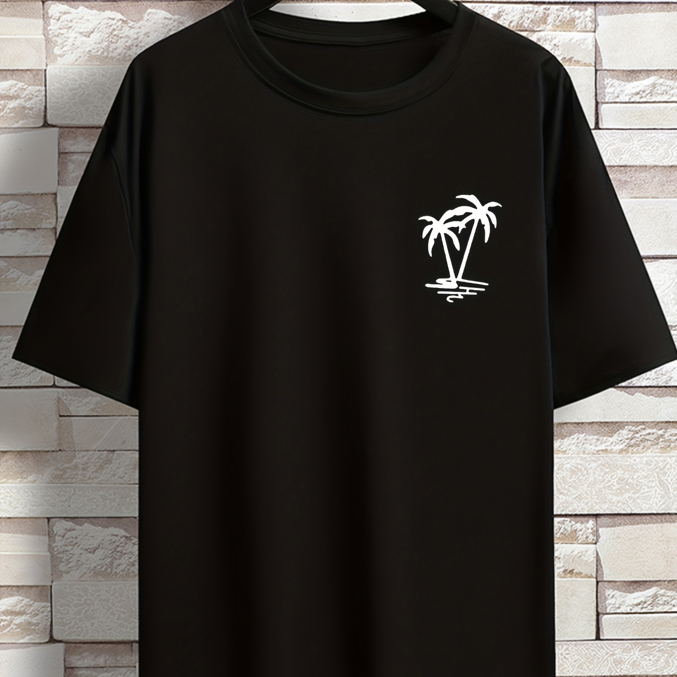 

Plus Size Men's Casual Graphic Short-sleeve Crew Neck T-shirt, Summer Trendy Brand Print Male's Oversized T-shirt For Training, Workout
