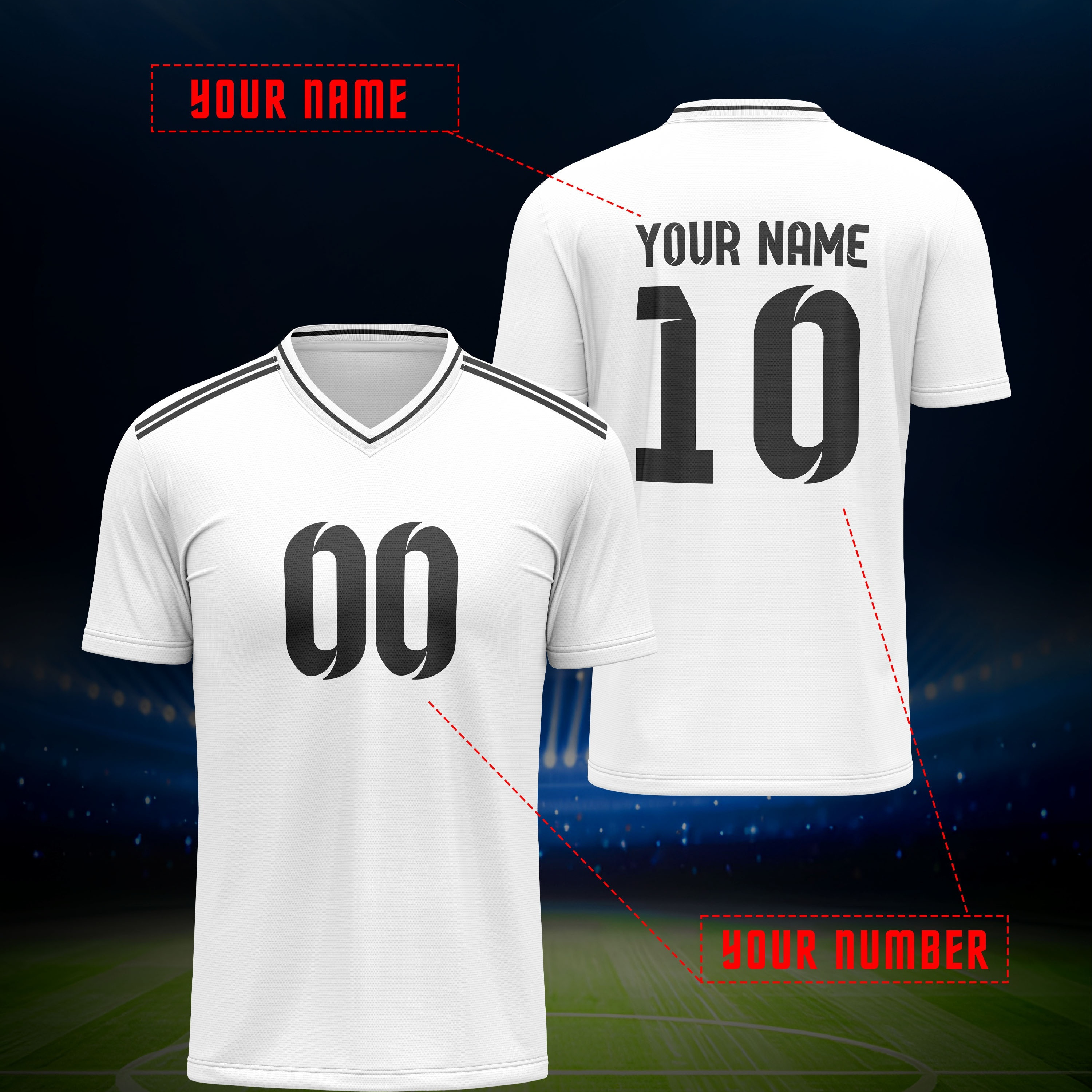 

Custom Name & Number V-neck Soccer Jersey - Breathable, Stretch Fabric For Training & Casual Wear, Perfect For Summer Parties & Outdoor Activities