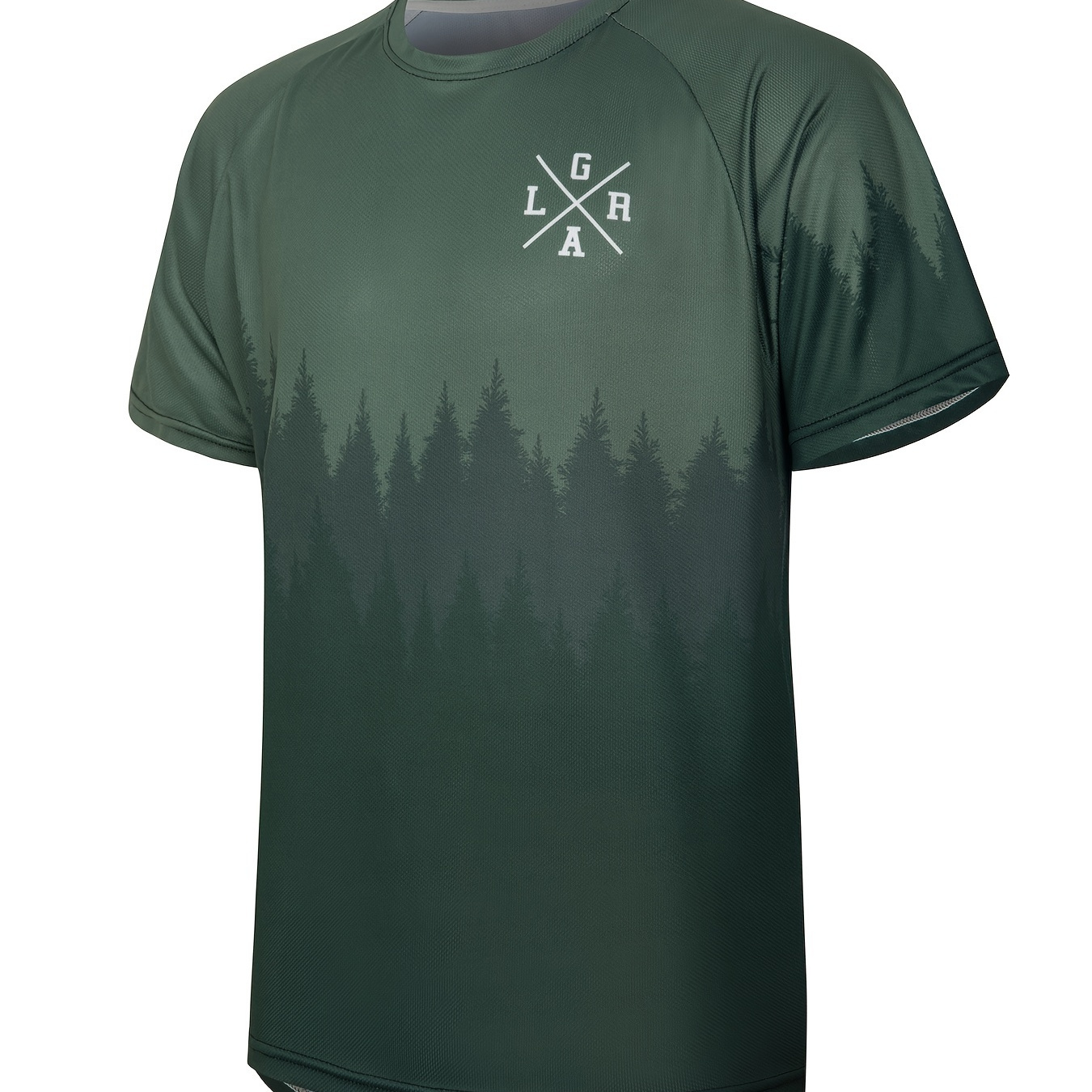 

Men's Trees Graphic Print Short Sleeve T-shirt For Sports Outdoor, Breathable Quick Dry Tees