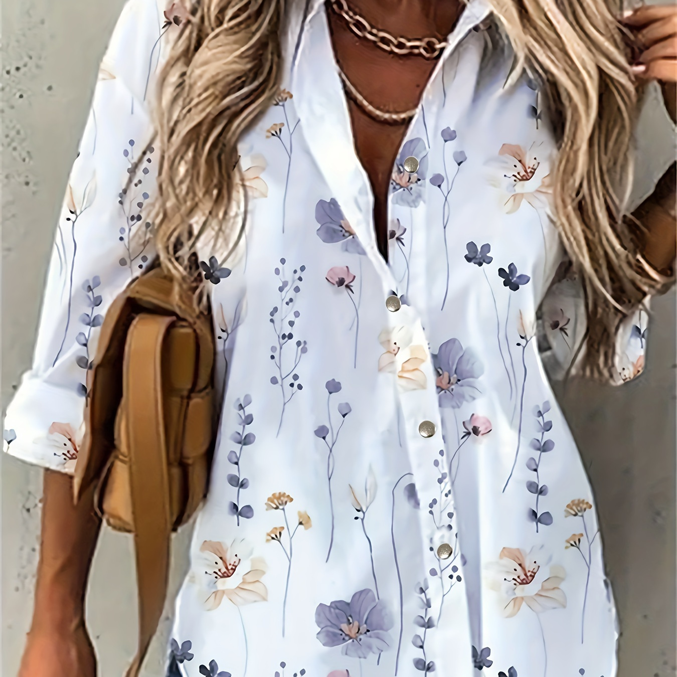 

Chemise Boutonnée À Imprimé Floral Sur Le Devant, Chemise Décontractée À Revers À Manches Longues Pour Le Printemps Et L'automne, Vêtements Pour Femmes