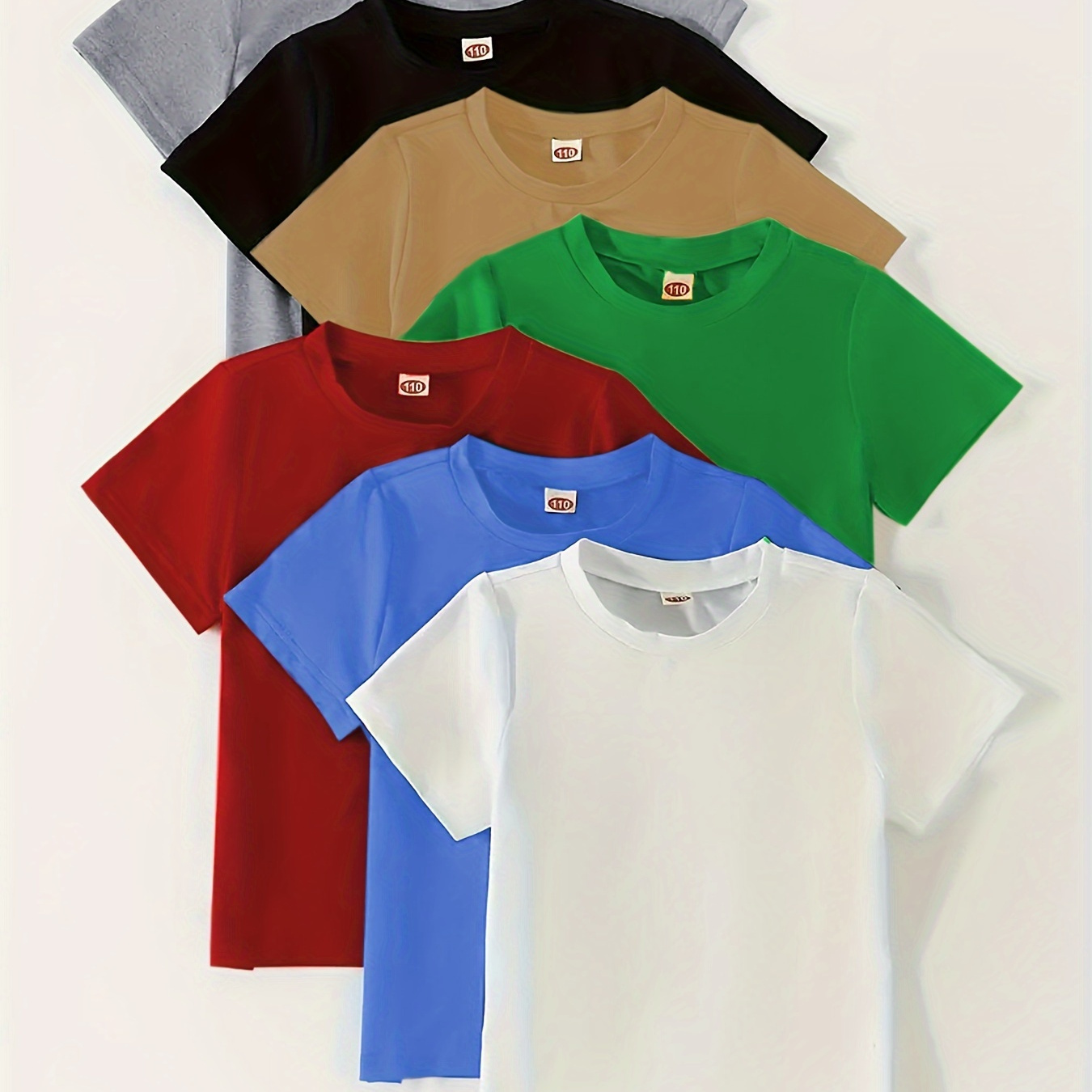 

7pcs Solid Breathable Tee Tops, Boy's Casual Short Sleeve Comfortable Versatile Summer T-shirt