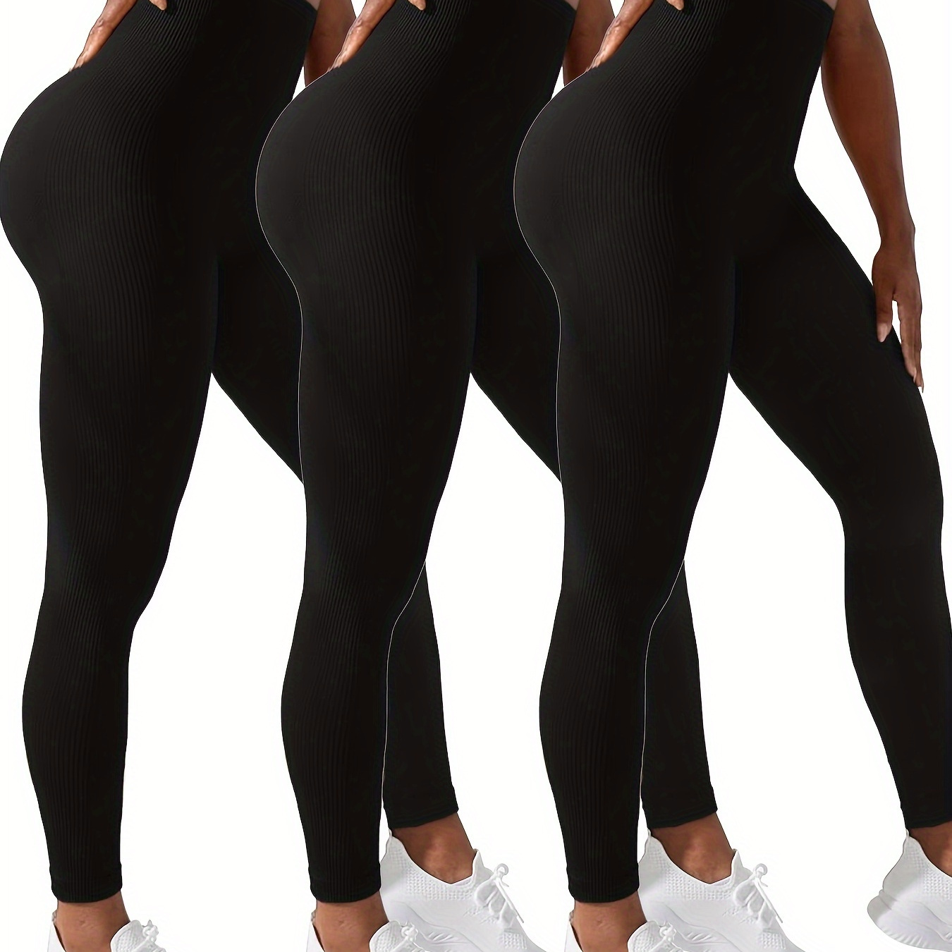 

3-pack High-waisted Women's Leggings, Yoga Pants, Soft Tummy Control Workout Leggings With Lining, Activewear For Gym & Exercise