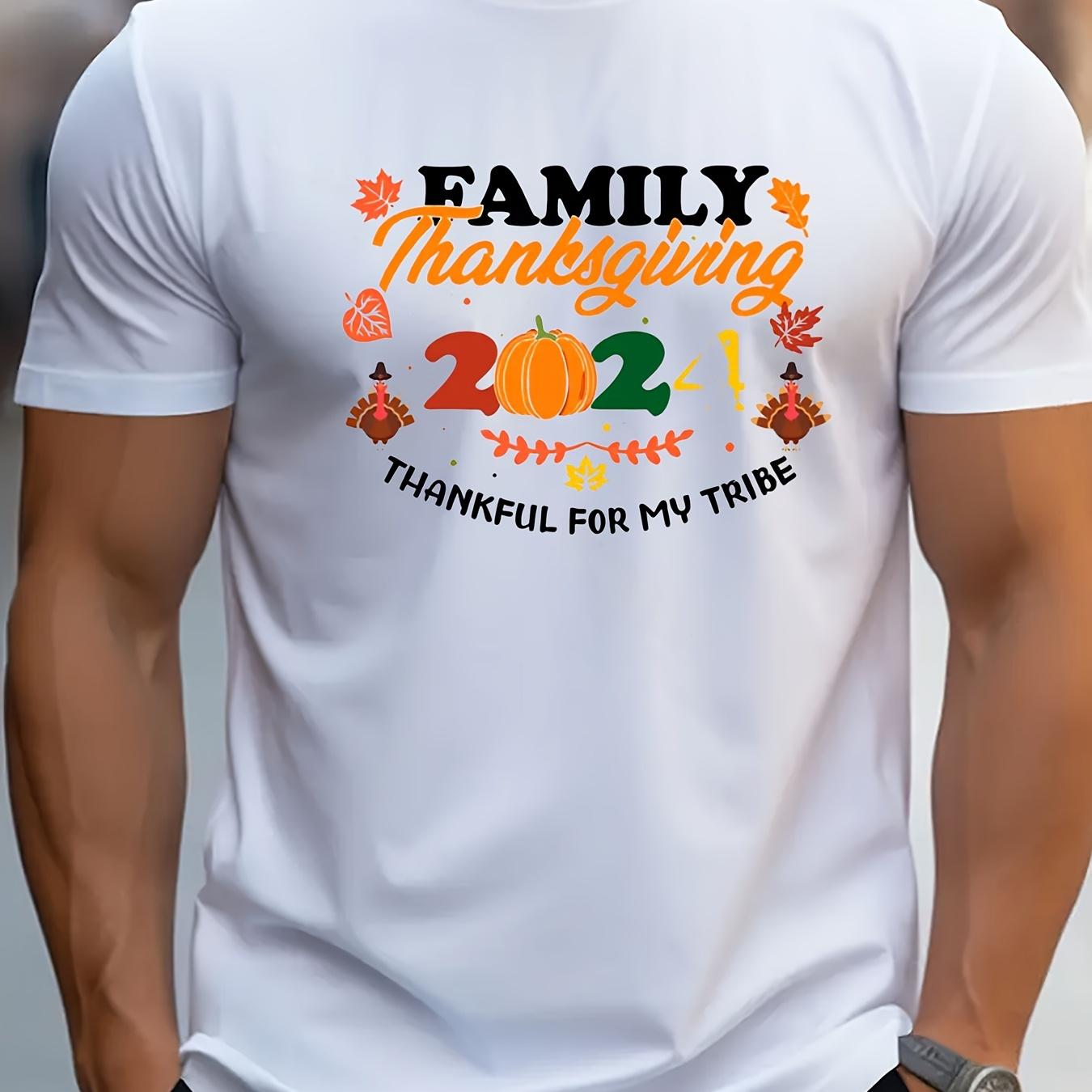 

Family Thanksgiving Graphic T-shirt Casual Tee Short Sleeve Cotton Shirt Crew Neck For Everyday Wear, 220g