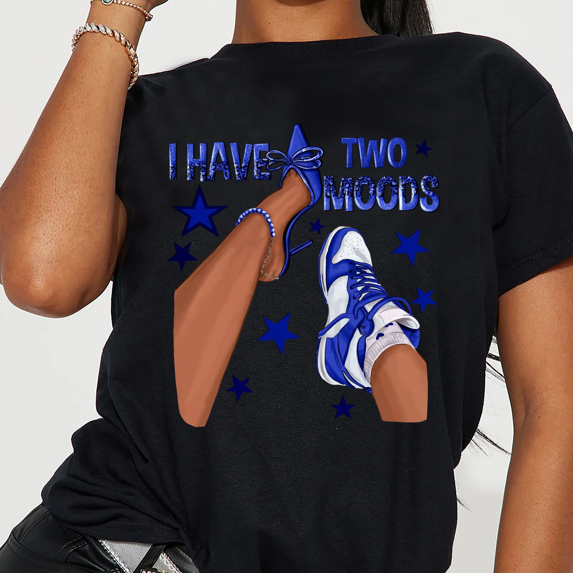 

I Have 2 Moods Print T-shirt, Short Sleeve Crew Neck Casual Top For Summer & Spring, Women's Clothing