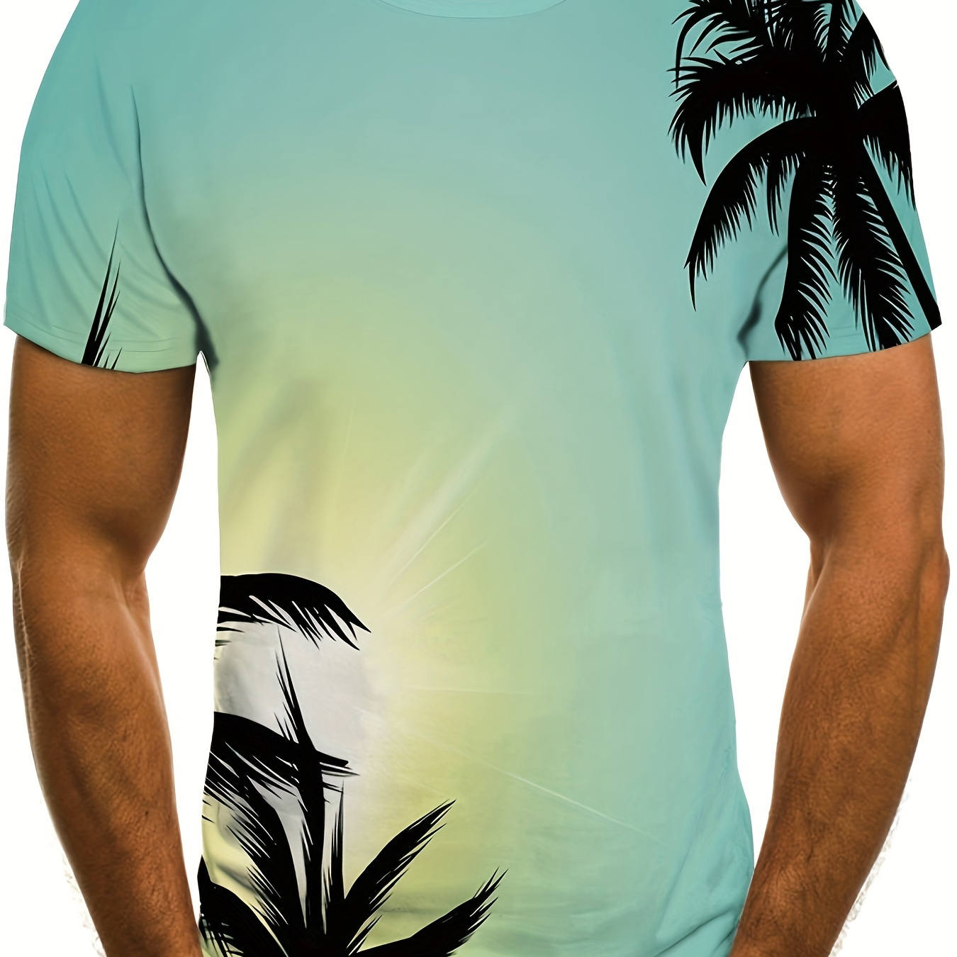 

Palm Trees Pattern 3d Printed Crew Neck Short Sleeve T-shirt For Men, Casual Summer T-shirt For Daily Wear And Vacation Resorts