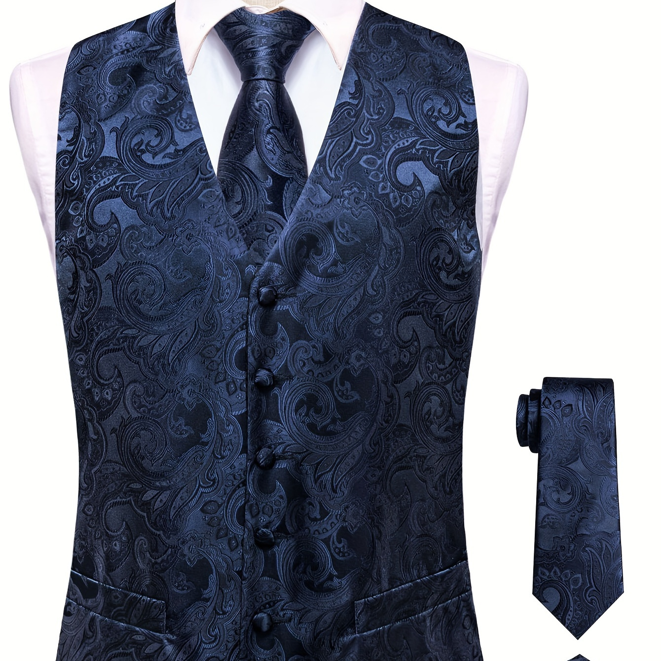 

Men' Jacquard Paisley Waistcoat With + Hanky+ Cufflinks For Wedding/ Party