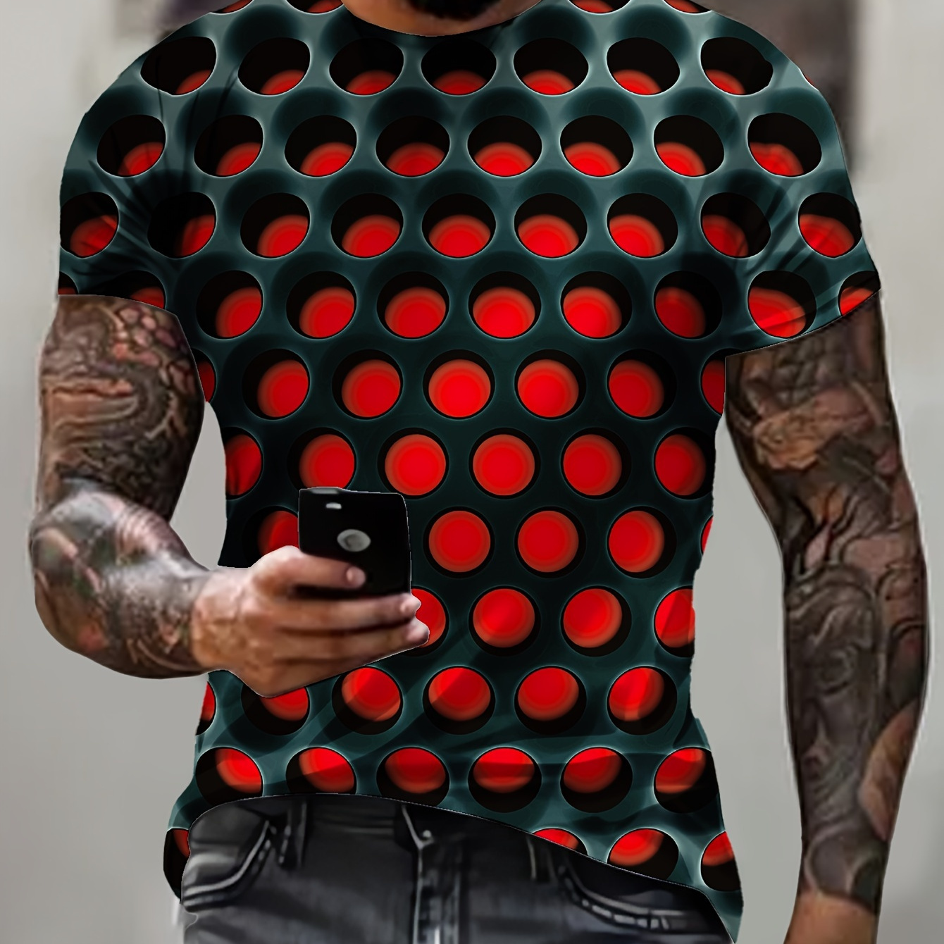 

Creative Men's 3d Polka Dots Graphic Print T-shirt, Fashion Casual Short Sleeve Tees For Summer