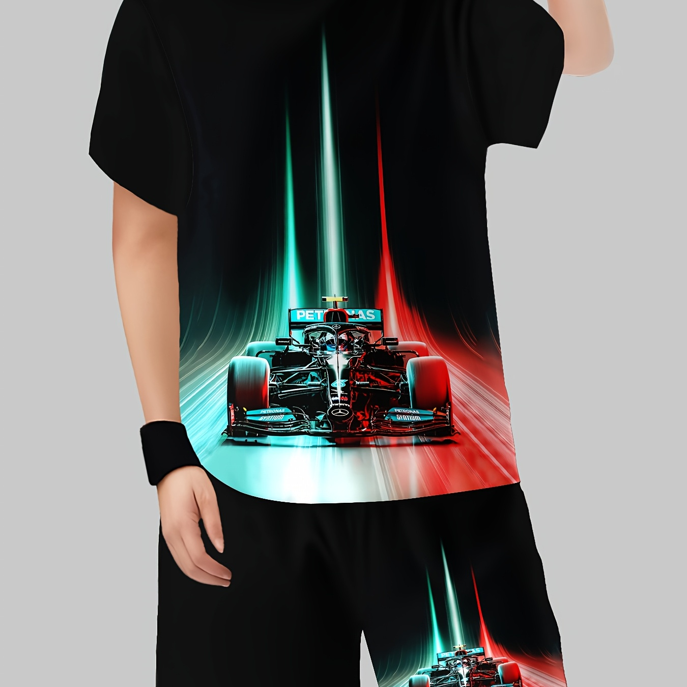 3D Racing Print Boys' Shorts Set