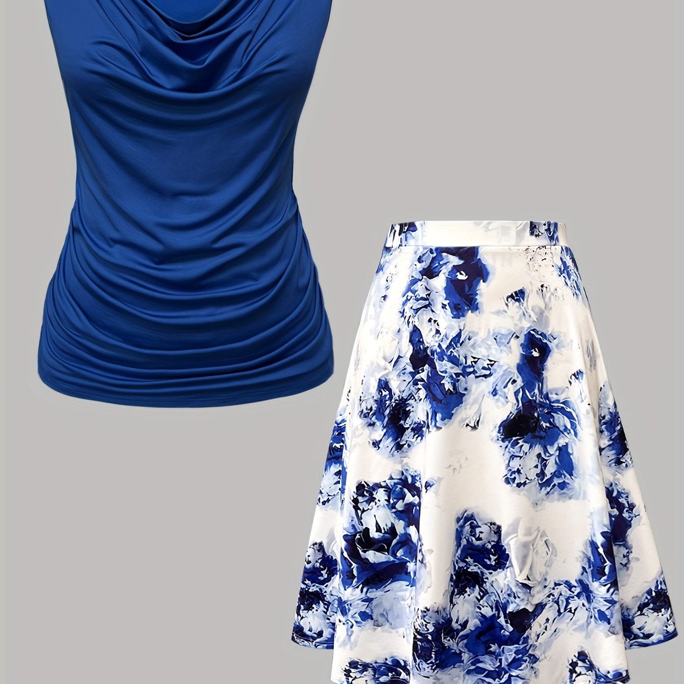 

Plus Size Tie Dye Print Two-piece Set, Cowl Neck Sleeveless Top & Skirt Outfits, Women's Plus Size clothing