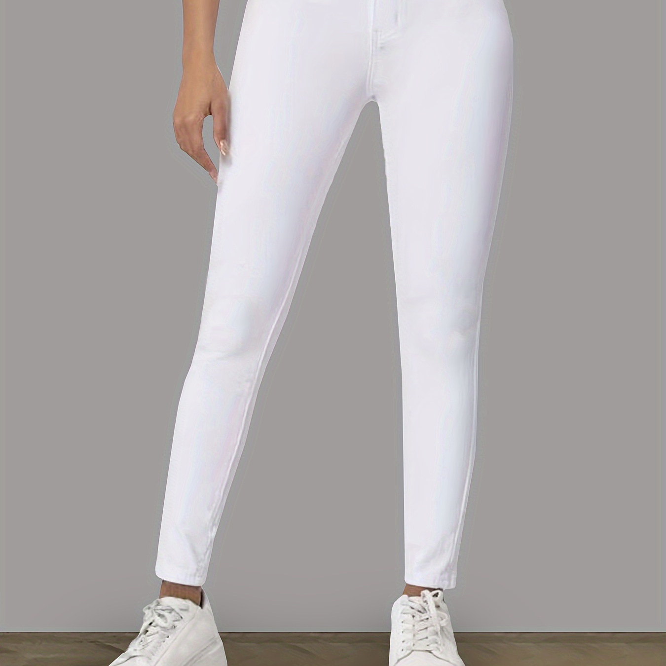 

Women's Elegant Plain White Stretchy Skinny Fit Jeans, Comfortable Slim Fit Denim Pants For Casual Wear