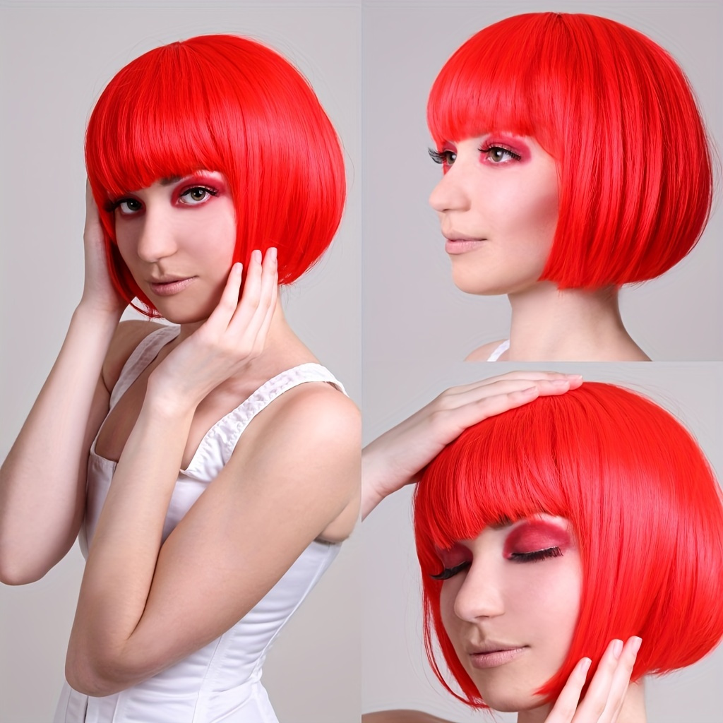 

Fashion Short Straight Bob Wig With Bangs Synthetic Heat Resistant Hair Replacement Wigs For Women Girls Music Festival