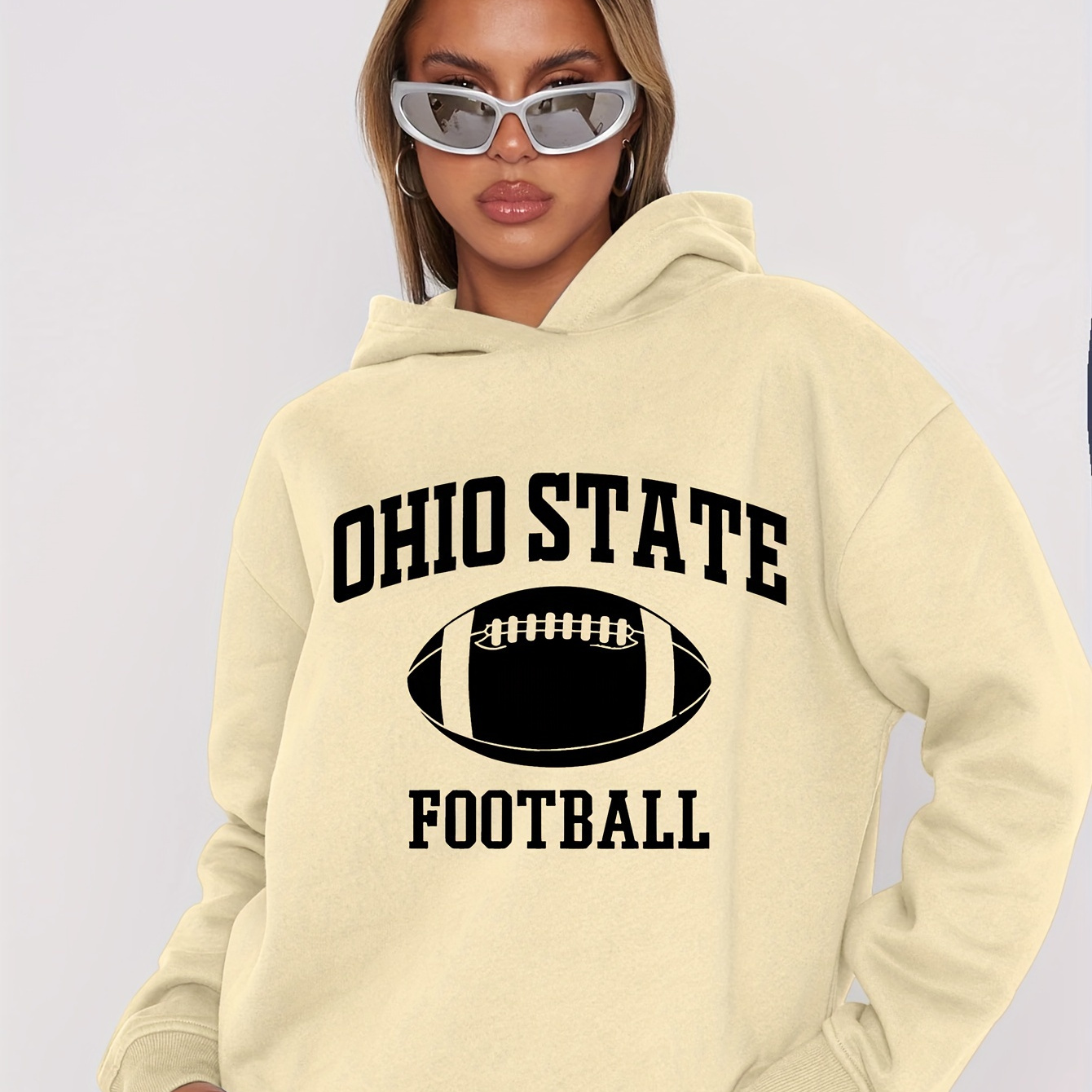 

Ohio Football Print Hoodie, Casual Long Sleeve Sweatshirt For Fall & Winter, Women's Clothing