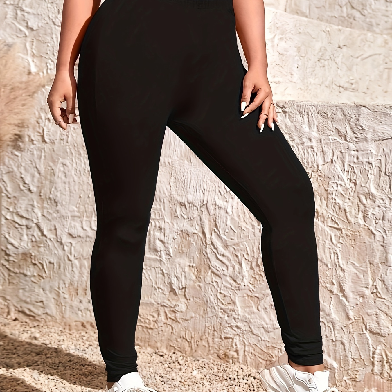 

Plus Size Solid Skinny Leggings, Casual Every Day Stretchy Leggings, Women's Plus Size Clothing