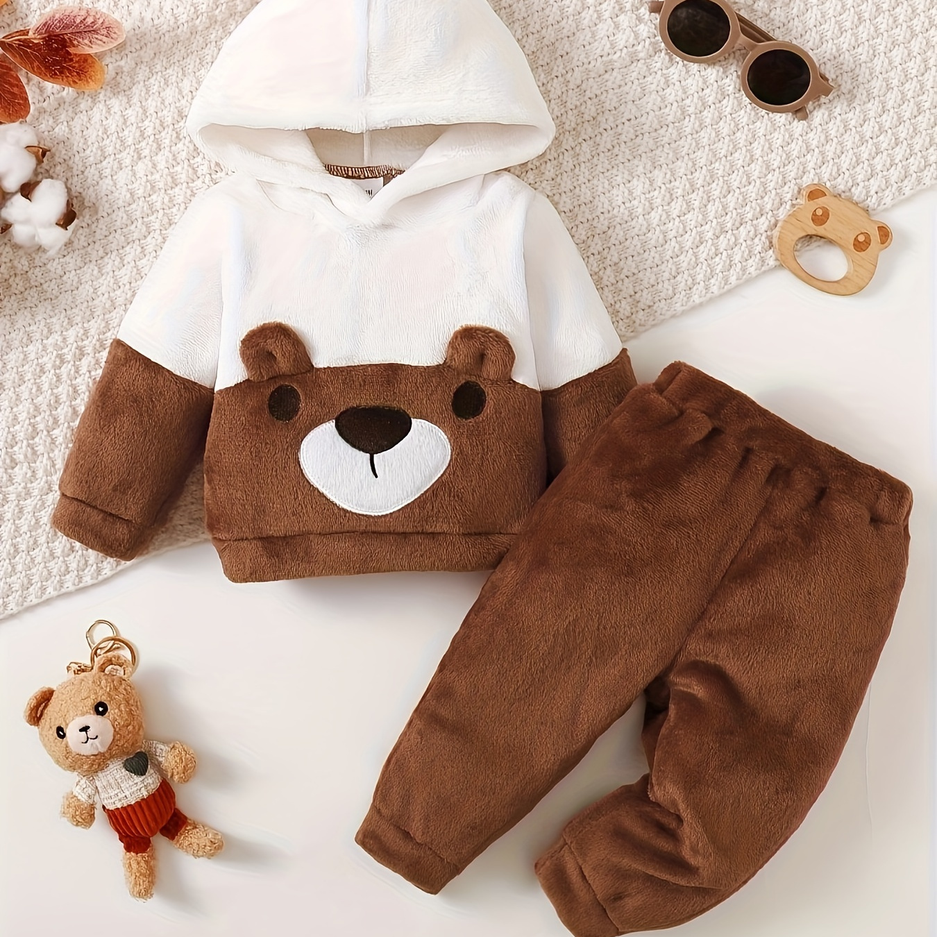 

Adorable Bear- Fleece & Pants Set For Boys - , Washable, Long Outfit, For