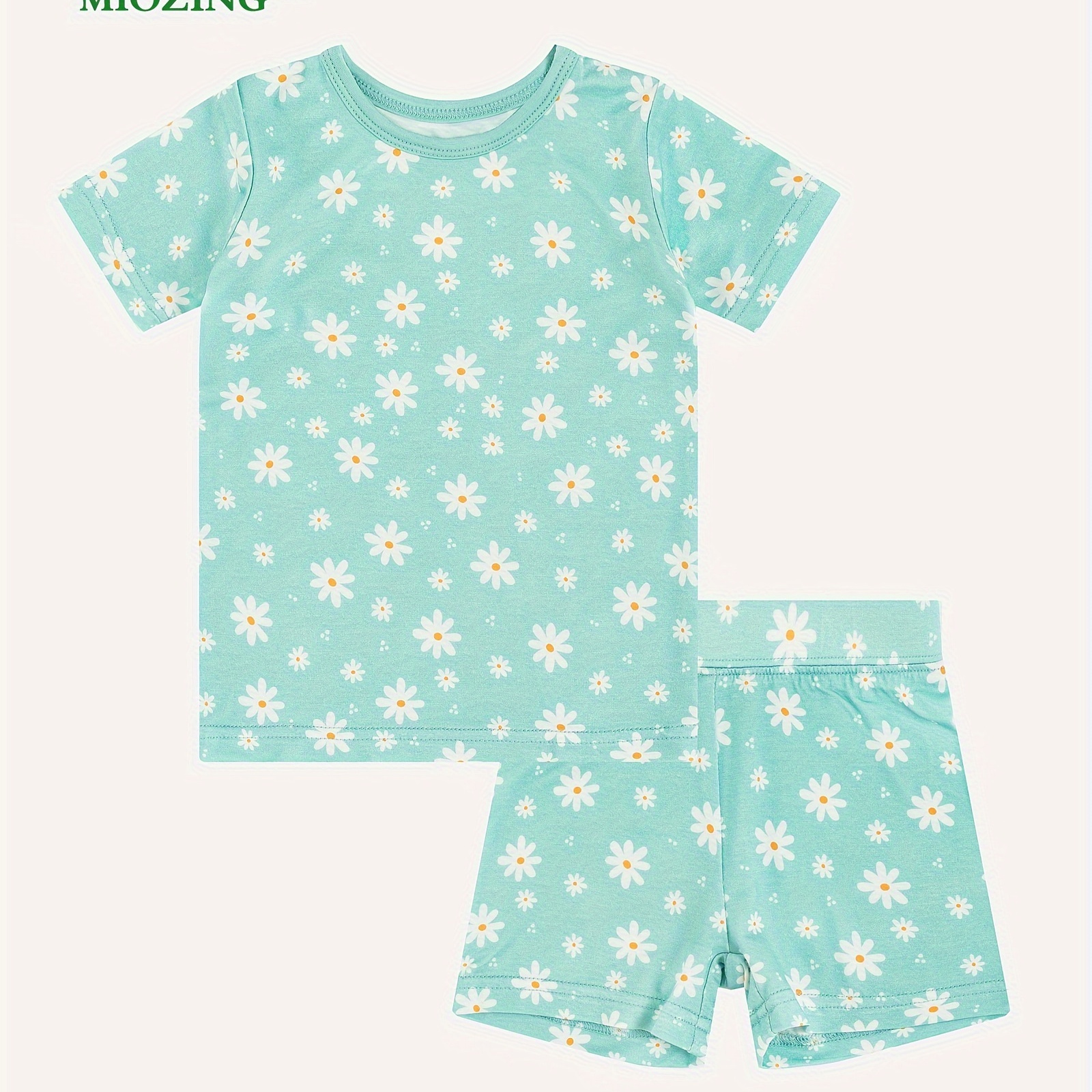 

Miozing Bamboo Fiber 2pcs, Toddler Kid's T-shirt & Comfy Shorts, Cartoon Daisy Full Print Set, Baby Girl's Clothes