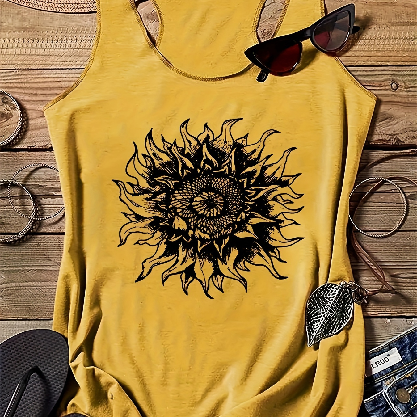 

Floral Print Crew Neck Tank Top, Casual Sleeveless Tank Top For Summer, Women's Clothing