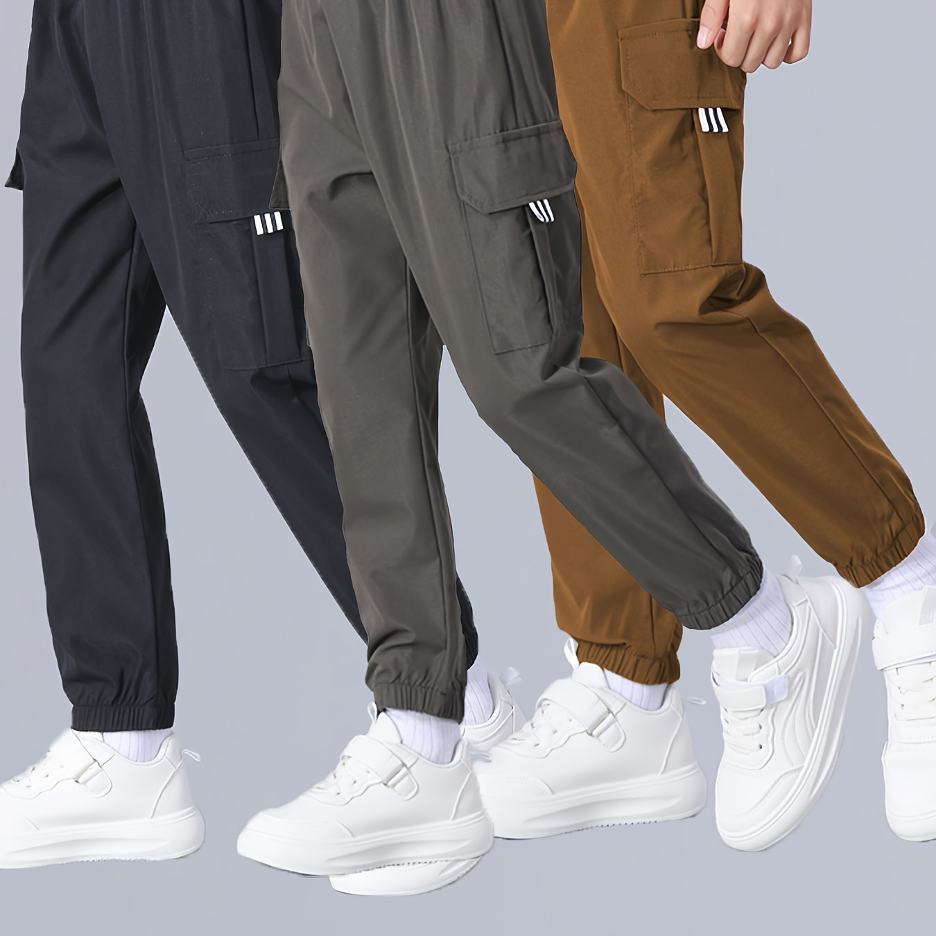 

Pantalon cargo pour garçons avec poches, couleur unie décontractée non extensible, convient pour le printemps/été/automne