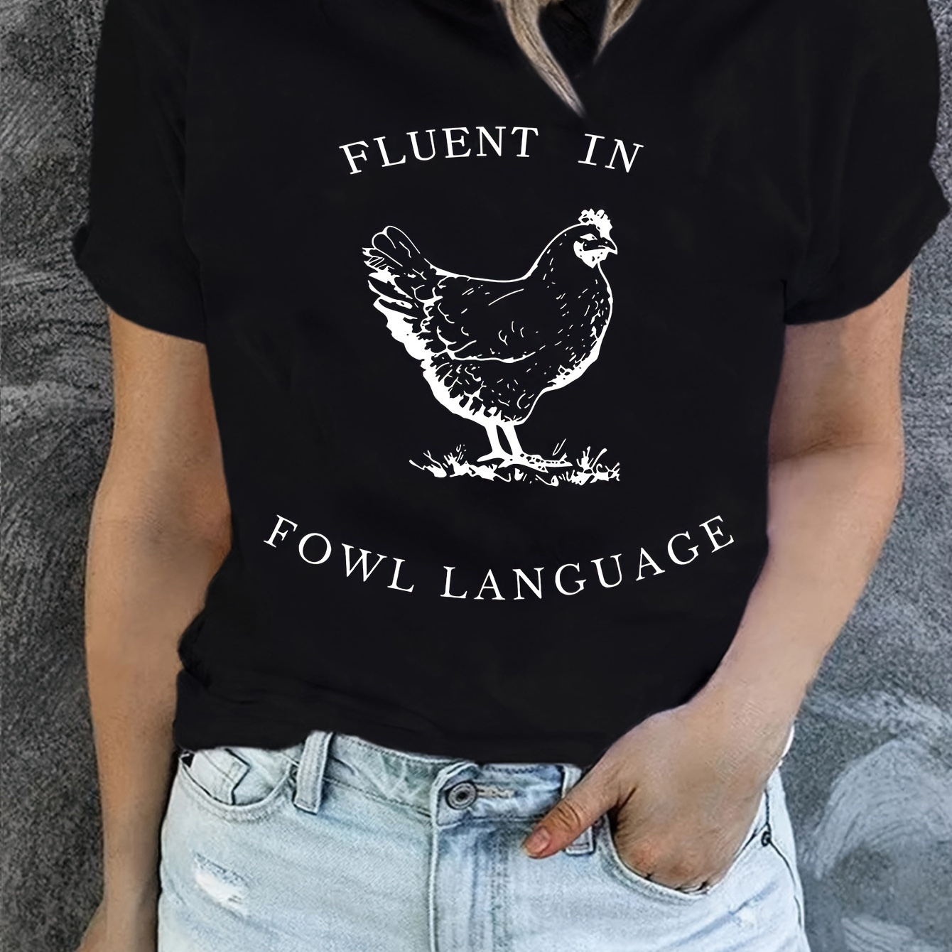 

Rooster Print Crew Neck T-shirt, Casual Short Sleeve T-shirt For Spring & Summer, Women's Clothing