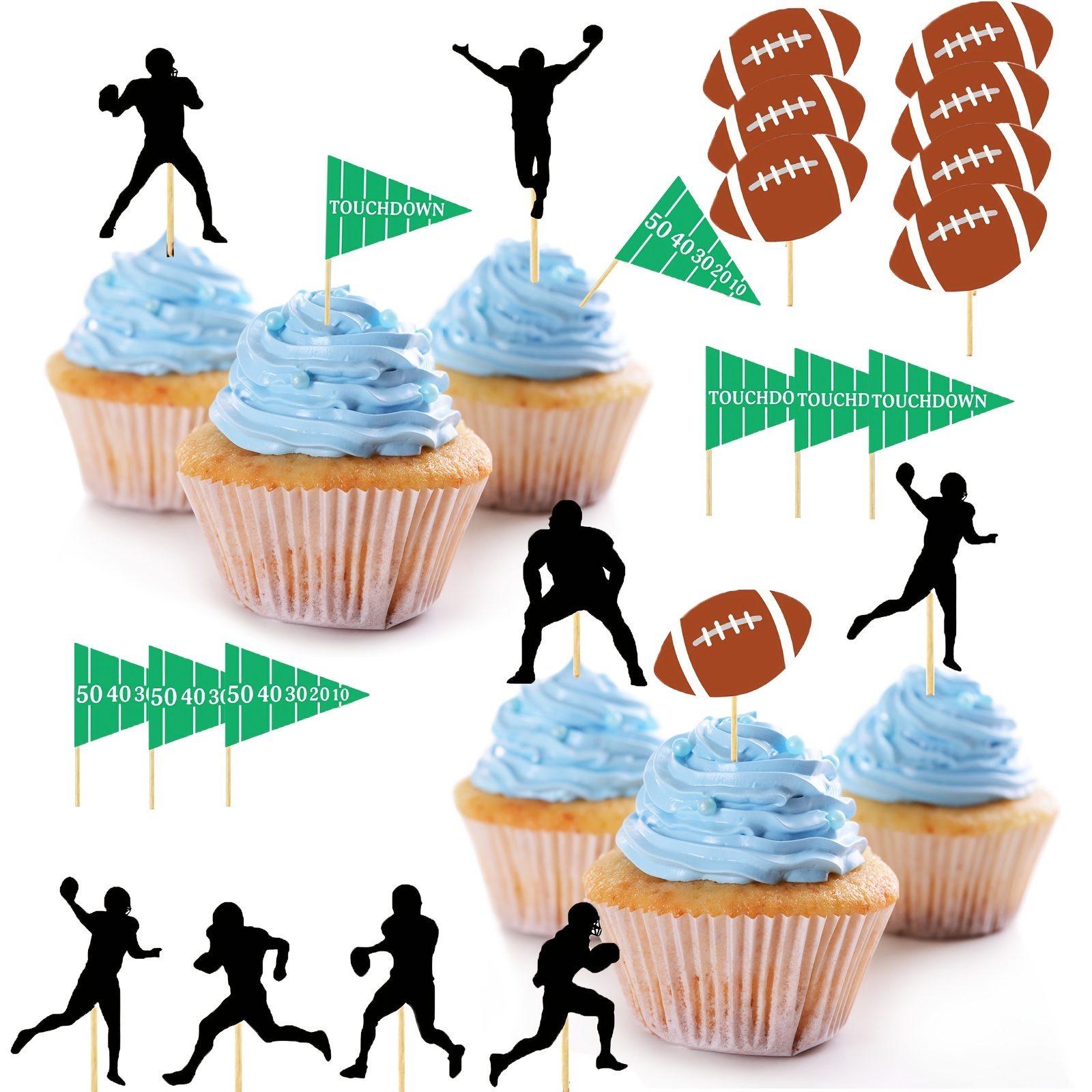 

24pcs Football Cupcake Toppers Super-b Rugby Sports Touch Down Theme Birthday Party Decoration Small Size