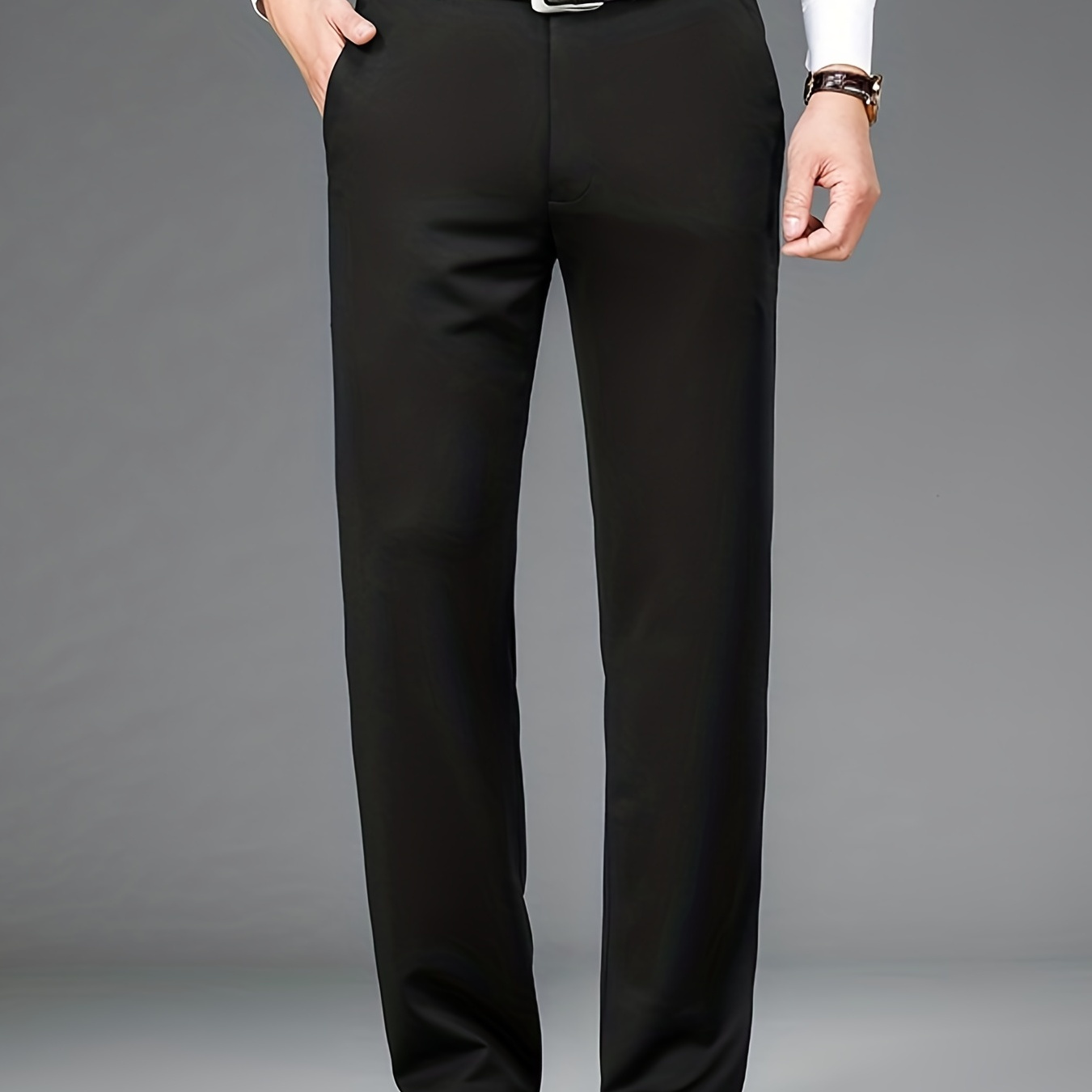 

Dress Pants, Men's Formal Solid Color Slightly Stretch Dress Pants For Business, Old Money Style