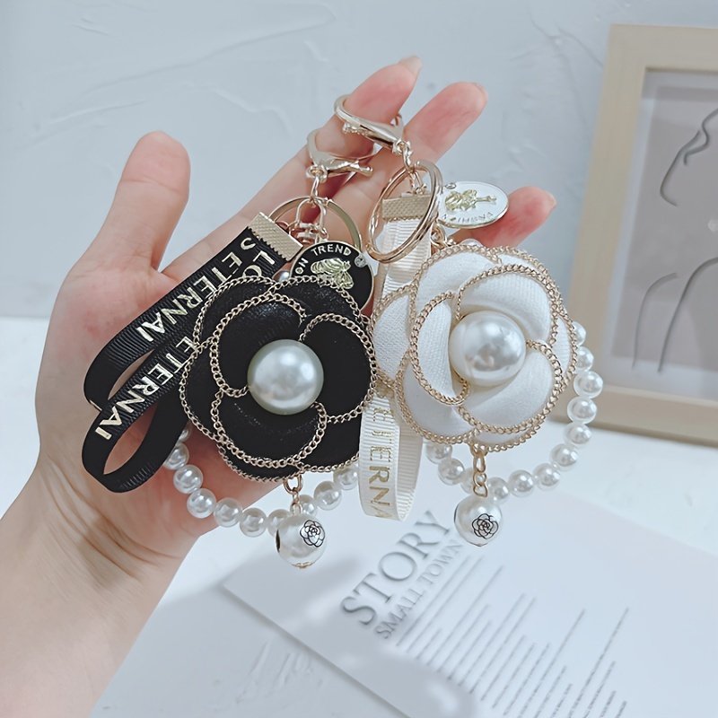 Chanel Style Perfume Bottle Crystal and Pearl Keychain/Bag Charm