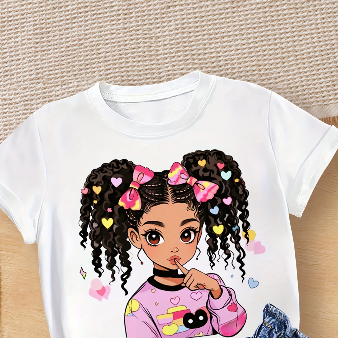 

Girls Casual Fashion T-shirt With Cute Cartoon Print-soft Knit, Elastic Polyester Blend, Machine Washable- For Summer