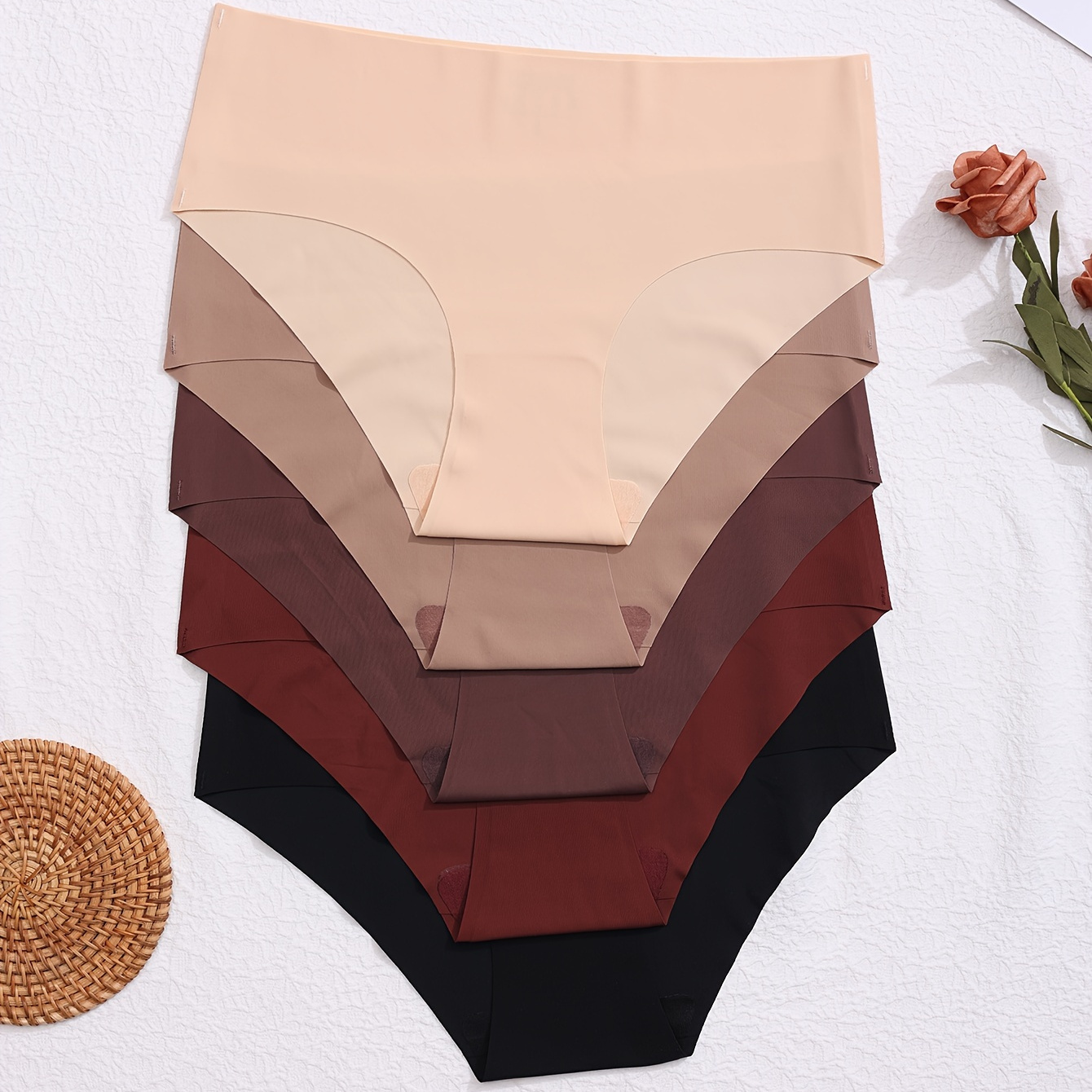 

5pcs Seamless Women's Panties - Stretch Shaping Briefs In , Brown, & Black, Soft Nylon/elastane , Non-see-through, Knit Fabric, Hand Washable