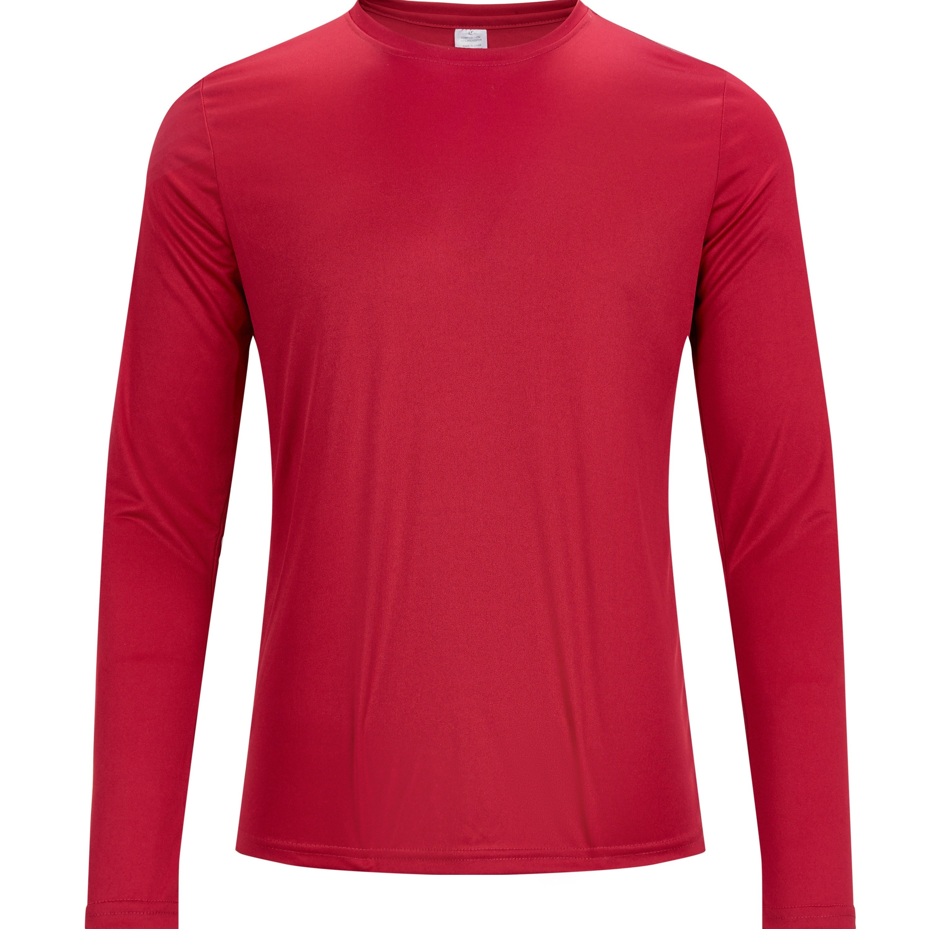 

Men's Trendy Solid Long Sleeve T-shirt, Active Medium Stretch Breathable Top, Base Layer For Outdoor